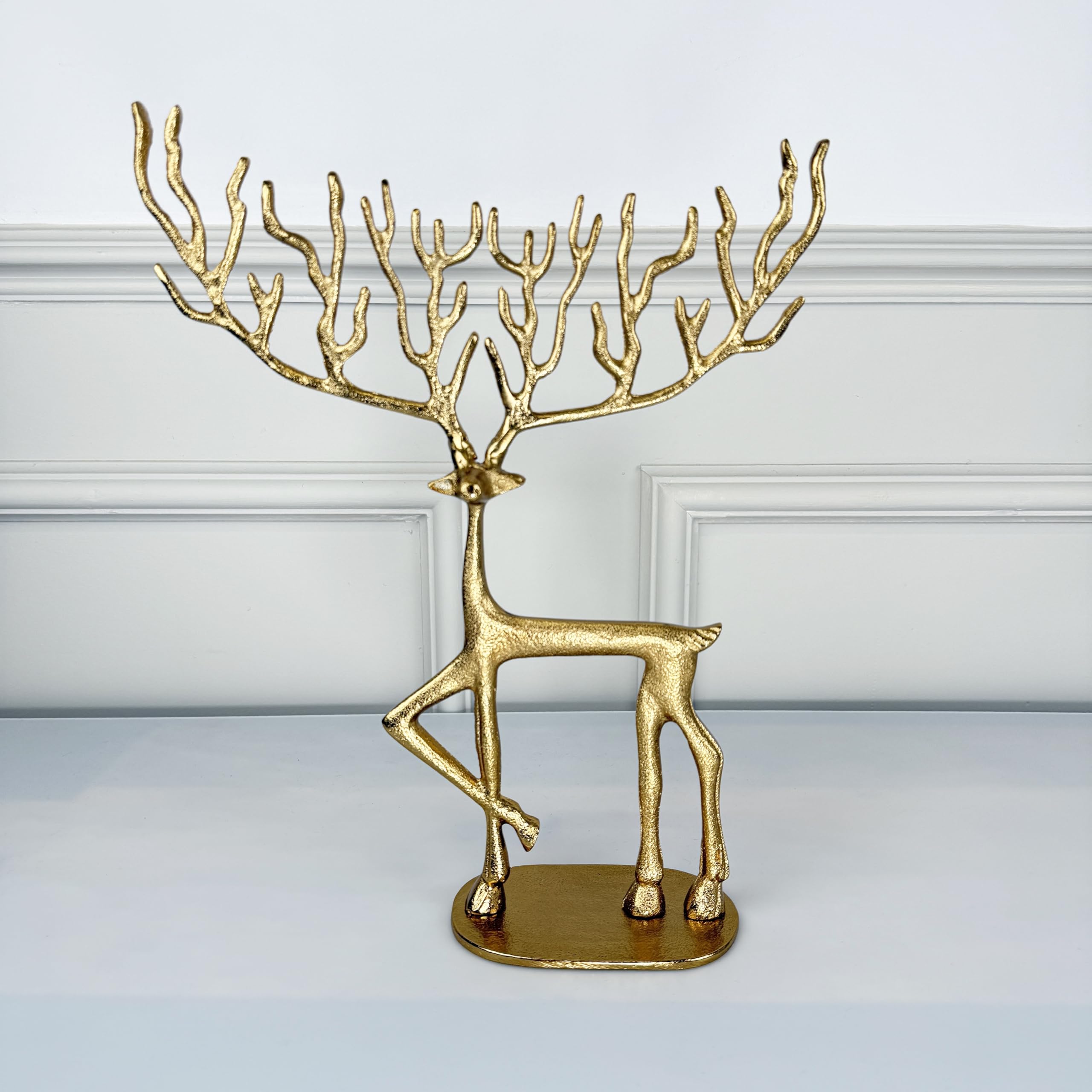 pf+a Metal Stag Ornament - Large metal Stag Christmas Decoration - Modern Contemporary Stag Decor - Home Decor (Gold)
