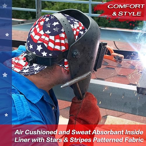 Miniatura 4 de Jiuguva 2 gorras de soldadura, resistentes al fuego, de algodón, forro interior de malla para soldadores, coronas bajas elásticas para soldadores,