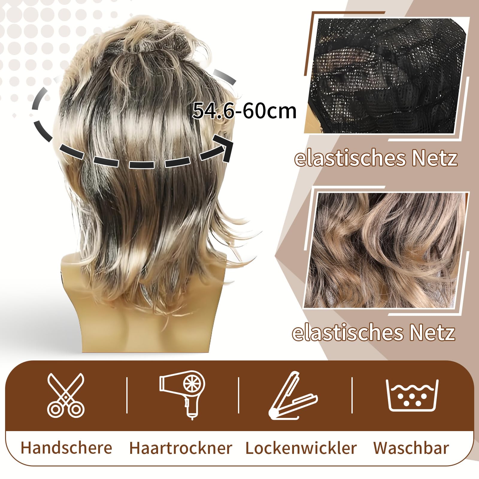 GADITIEK 80er Jahre Outfit Herren 6er Set, Vokuhila Perücke Herren, 80er Jahre Accessoires Männer, 70er 80er 90er Zuhälter Kostüm Disco Party Kleidung