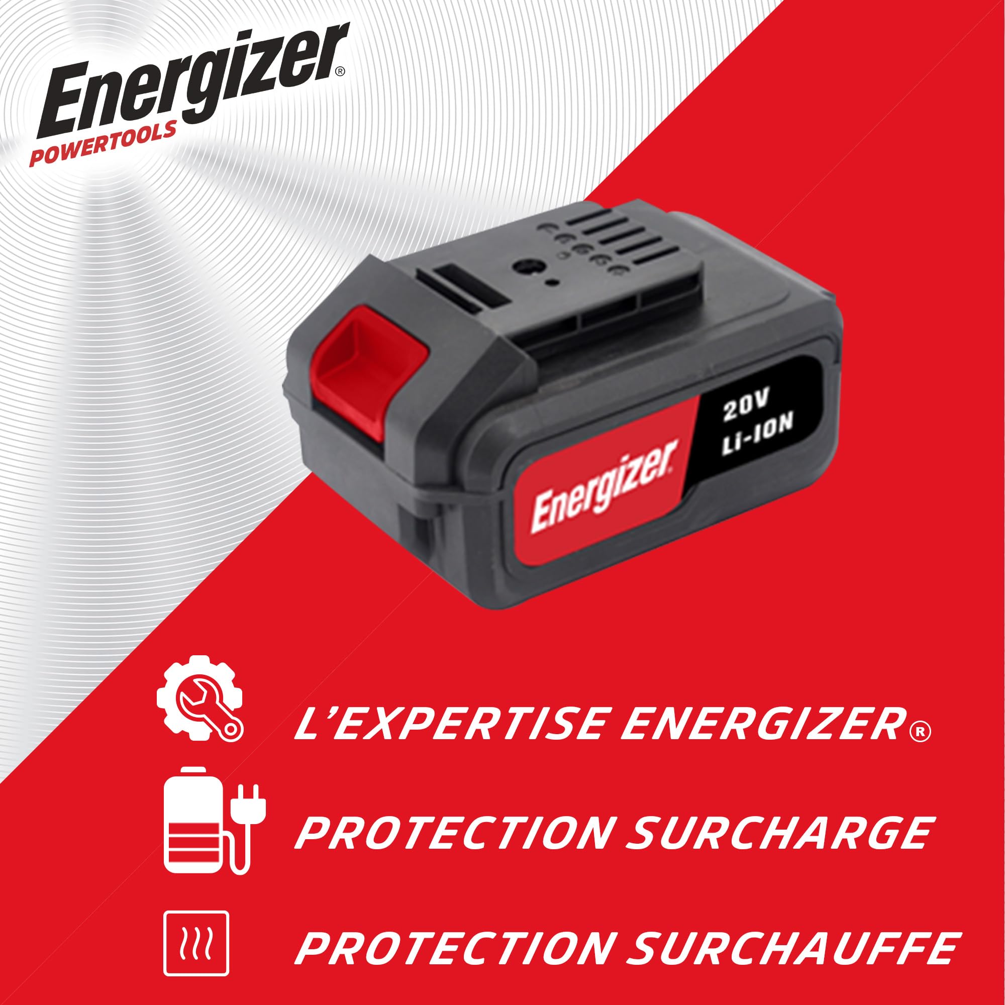 Energizer 20V 4A Lithium-ION Battery – High Capacity 80Wh – Compatible with Power Tools – 120-Minute Fast Charge, Robust and Powerful