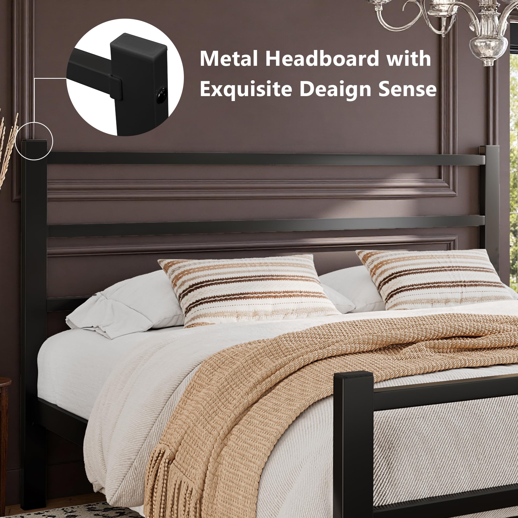 iPormis Double Bed Frame,135 x 190 cm,with Headboard and Footboard,Metal Bed Frame,300 kg Weight Capacity - Image 4