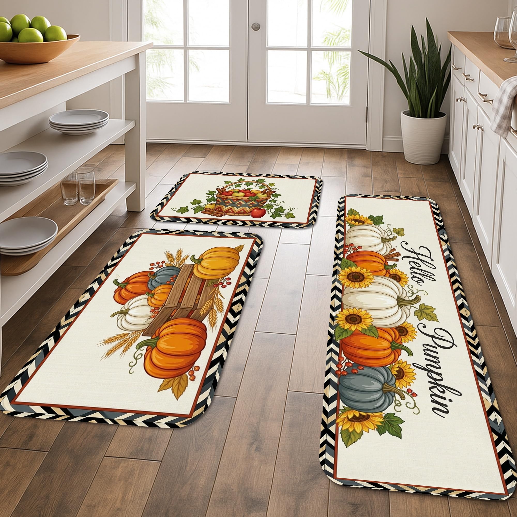 Tapis de sol confortable et absorbant pour salle de bain et cuisine motif citrouille