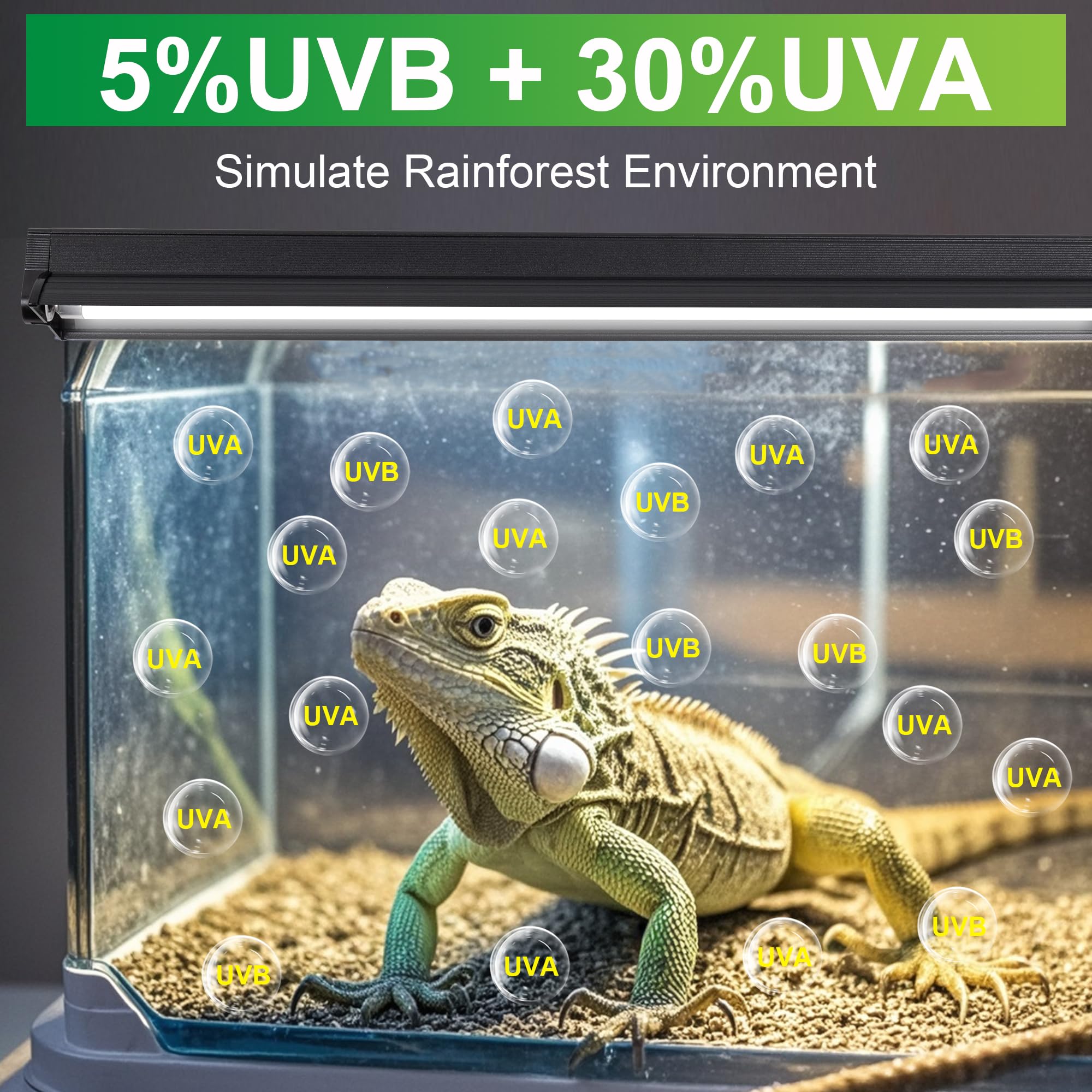 Jugbuy UVB Reptile Light Kit, 24W T5 Lamp Fixture and 5.0 UVB Tube Combo, Linear Lighting Bar Ideal for Tropical Reptiles Bearded Dragon Hermit Crab Turtle Leopard Gecko Tank Chameleons Iguanas Snake - image 3
