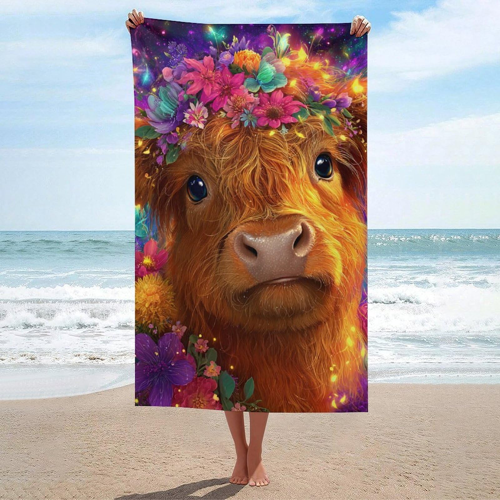 Serviette de plage séchage rapide contre l'humidité pour piscine et douche motif vache champêtre