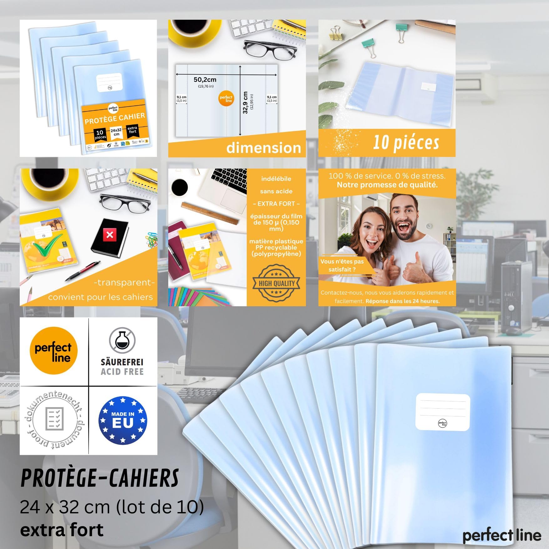 Protège-cahiers transparent cristal 32 x 24 cm lot de 10 PP recyclable sans acide
