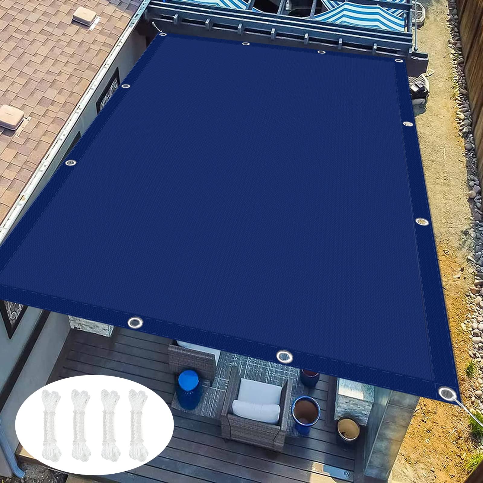 Voile d'ombrage rectangulaire 1,2x2.6m bleu foncé anti-UV pour terrasse et jardin