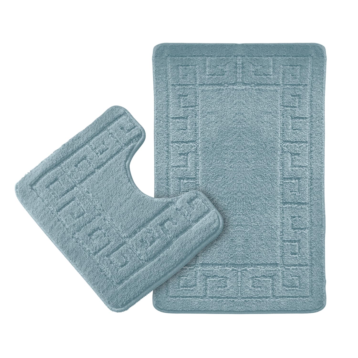 GC GAVENO CAVAILIA Greek Bath Mat Sets | Quick Drying Water Absorbent Toilet Mat | Non Slip Shower Rugs | 1x Bath Mat (50x80Cm) & 1x Pedestal Mat (50x40Cm) | Aqua