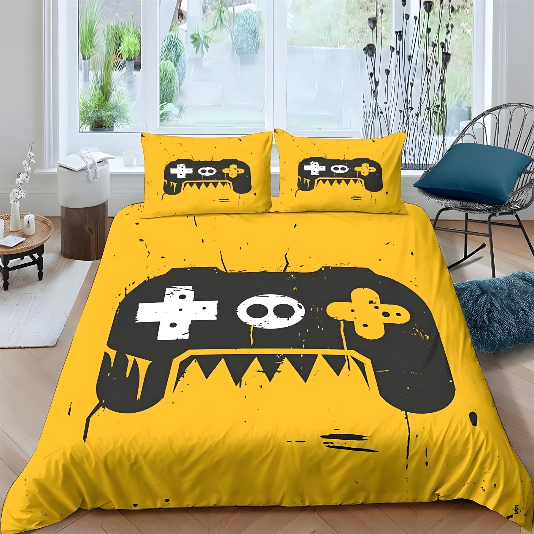 Housse de couette 140x200 pour chambre enfant gamer jaune