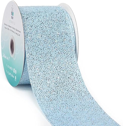 CT CRAFT LLC Cinta con alambre de purpurina plateada brillante de 2.5 pulgadas x 10 yardas, azulplateado para decoración del hogar, lazo para
