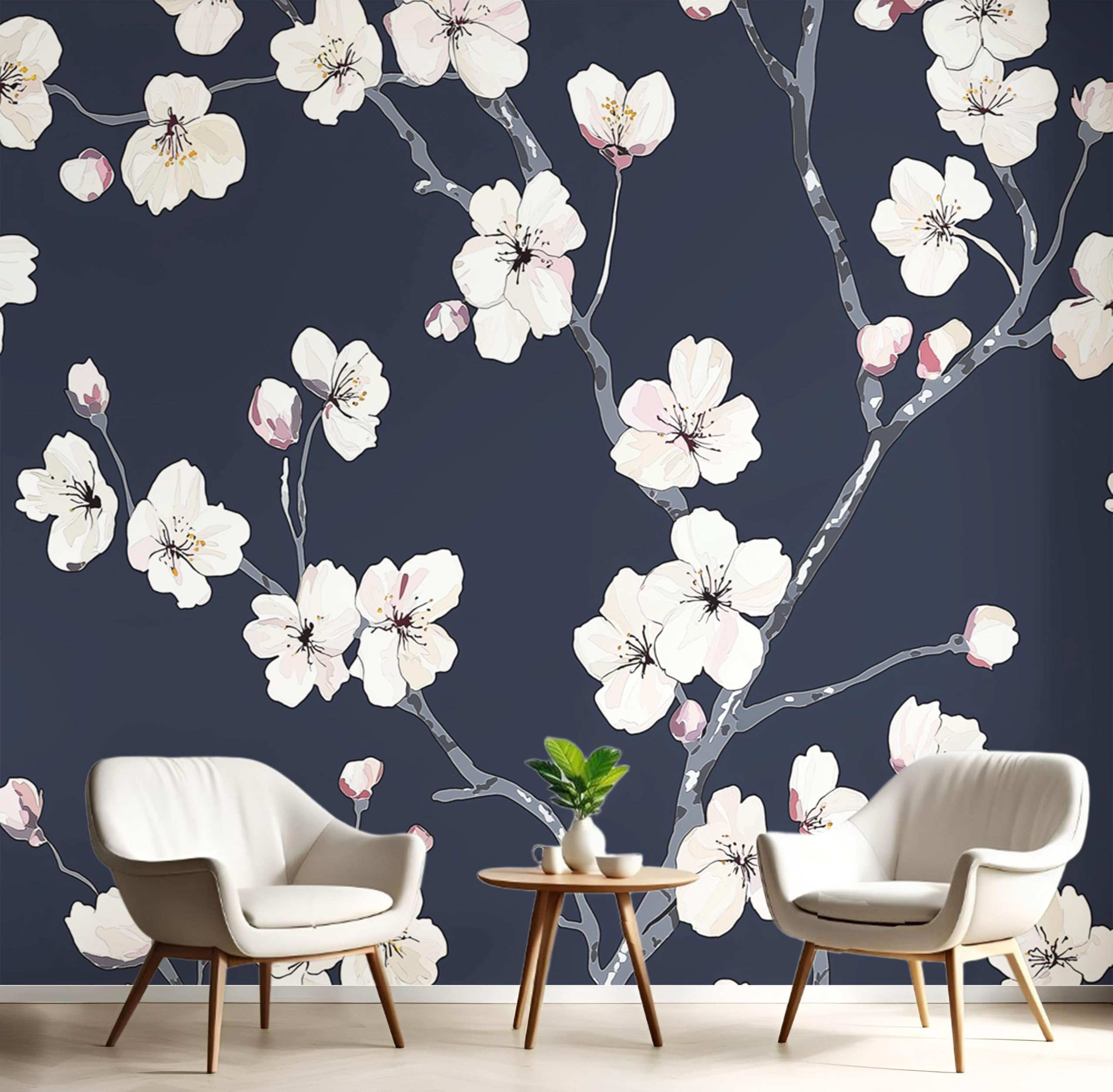 Murale Plantes Chinoises Style Aquarelle Tapisserie Haut De Gamme Salon