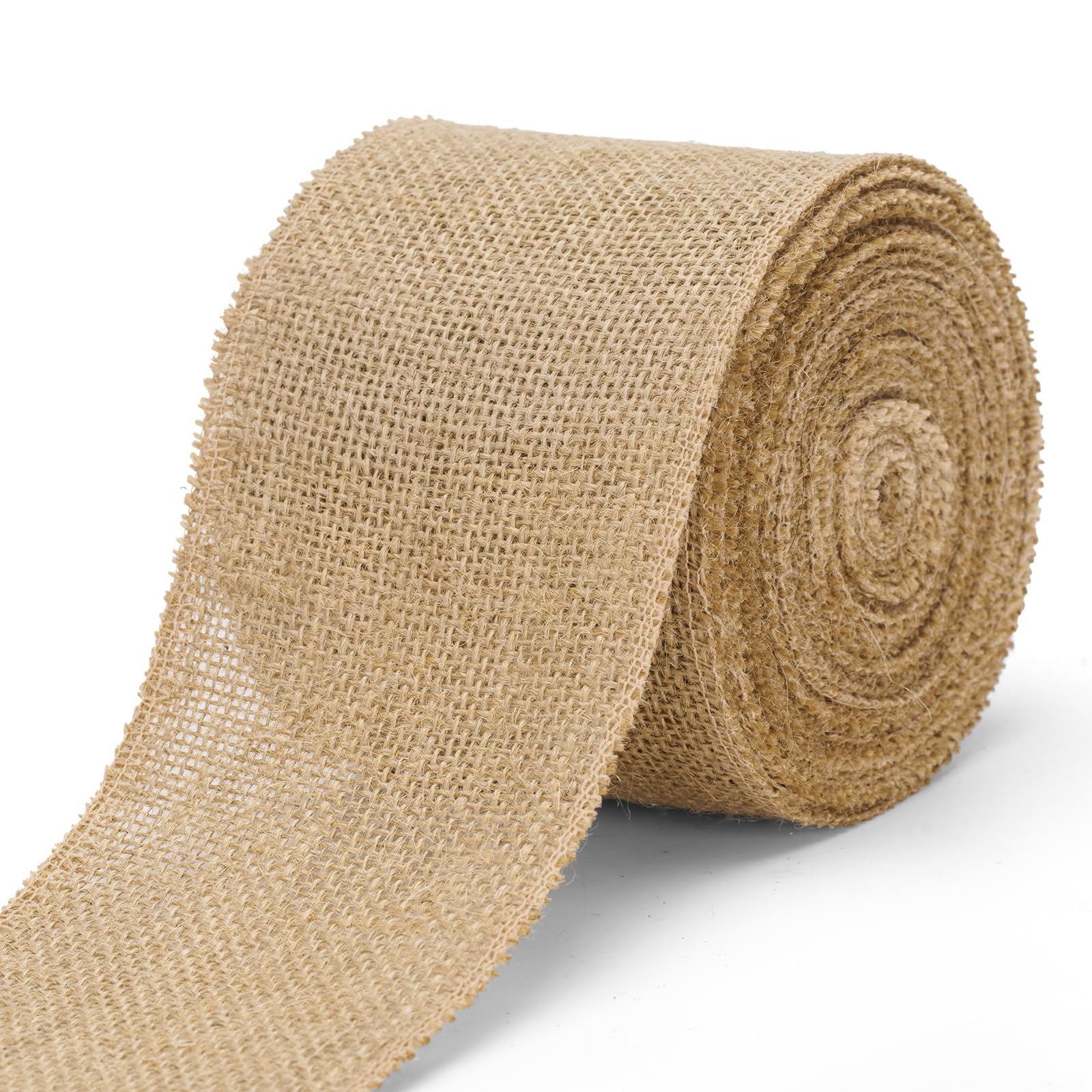 jijAcraft 10 cm Jute Ribbon Wide Natural: 10 m Burlap Decorative Ribbon for Boho Wedding, Hessian Gift Ribbon Rustic for Table Runner, Linen Craft Ribbon for Plants, Chair Bows, Christmas Wreath — image 1