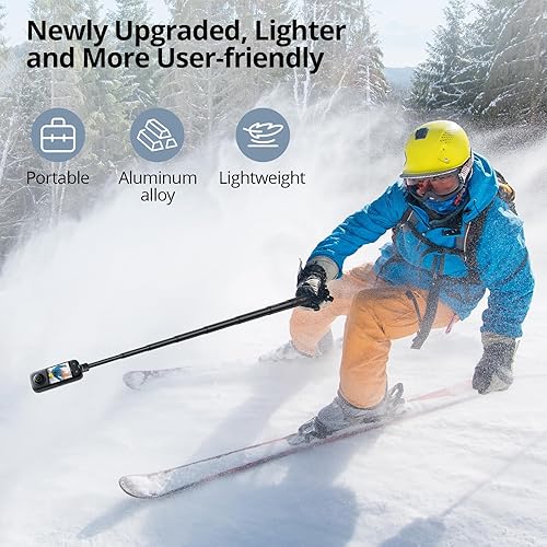 Miniatura 15 de ATUMTEK Palo selfie invisible de 45 pulgadas, poste monopie extendido de 1/4 pulgadas, diseño sólido y compacto para Insta360, para GoPro, DJI