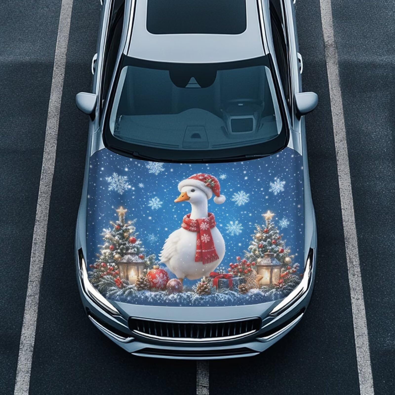 Renewold Car Hood Cover Vehicle Sedan Hood Wrap Blanket Christmas Duck