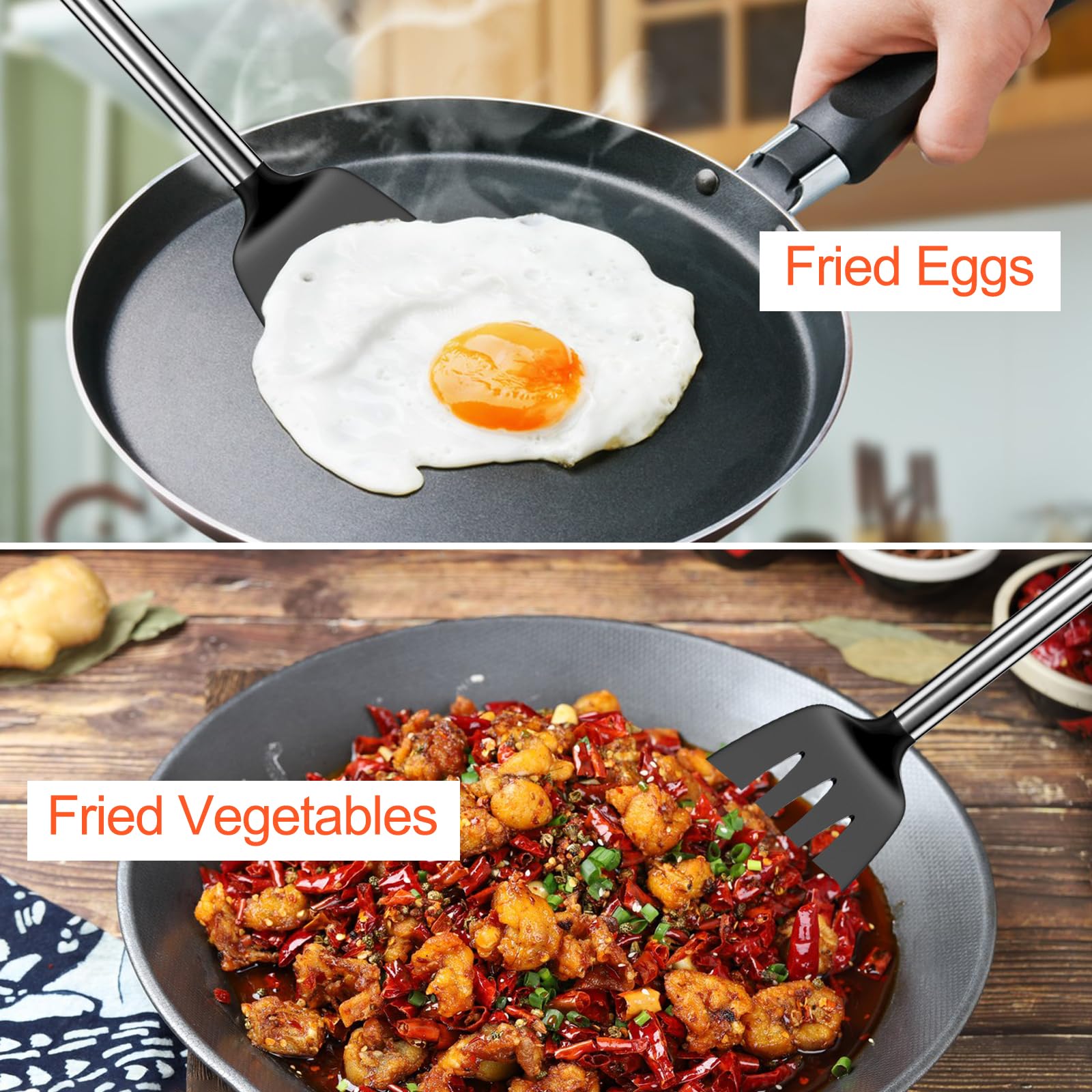 Avesteir 2 Piezas Espatula Silicona, Espátulas de Cocina Antiadherente Resistente al Calor 35cm, Espátulas de Silicona con Núcleo Acero Inoxidable, Utensilios de Cocina para Hornear Tortitas (Negro)