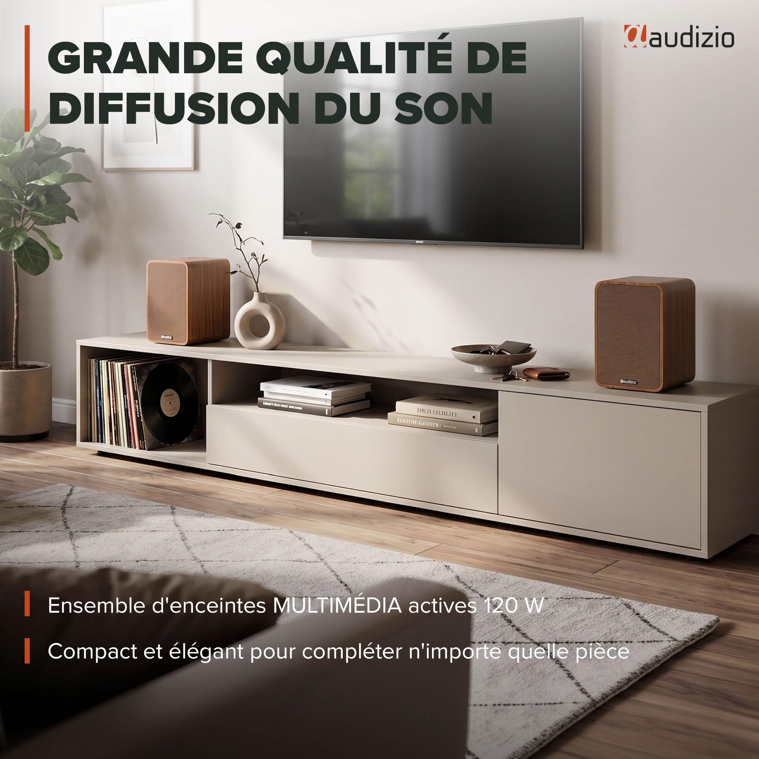 Audizio KS10 Enceintes Hi-FI Actives HDMI Arc BT 5.3 Noyer