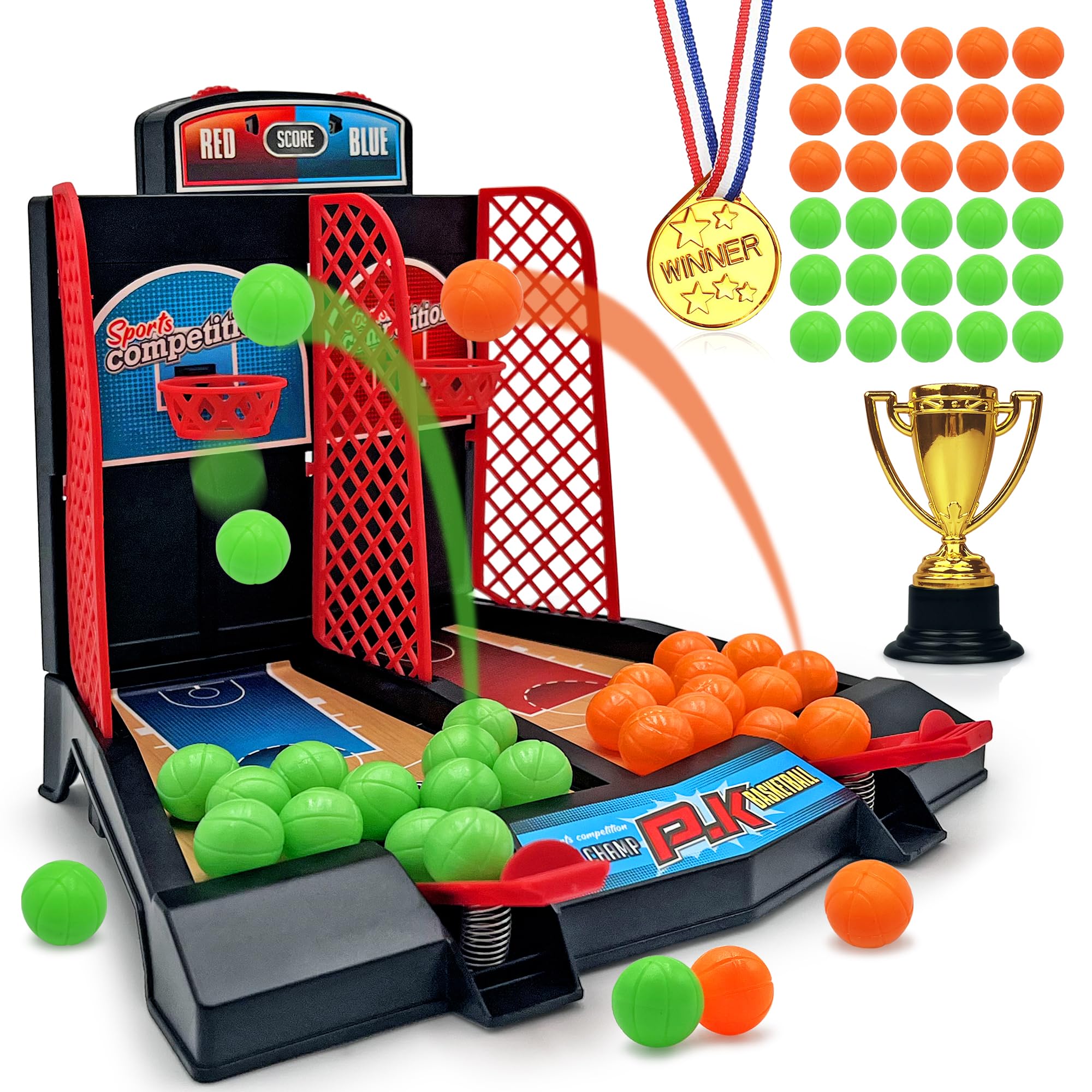 Tabletop Basketball Game Toys 2 Player Desktop Basketball Party Favors with 30 Balls Desktop Basketball Game Set for Boys or Girls