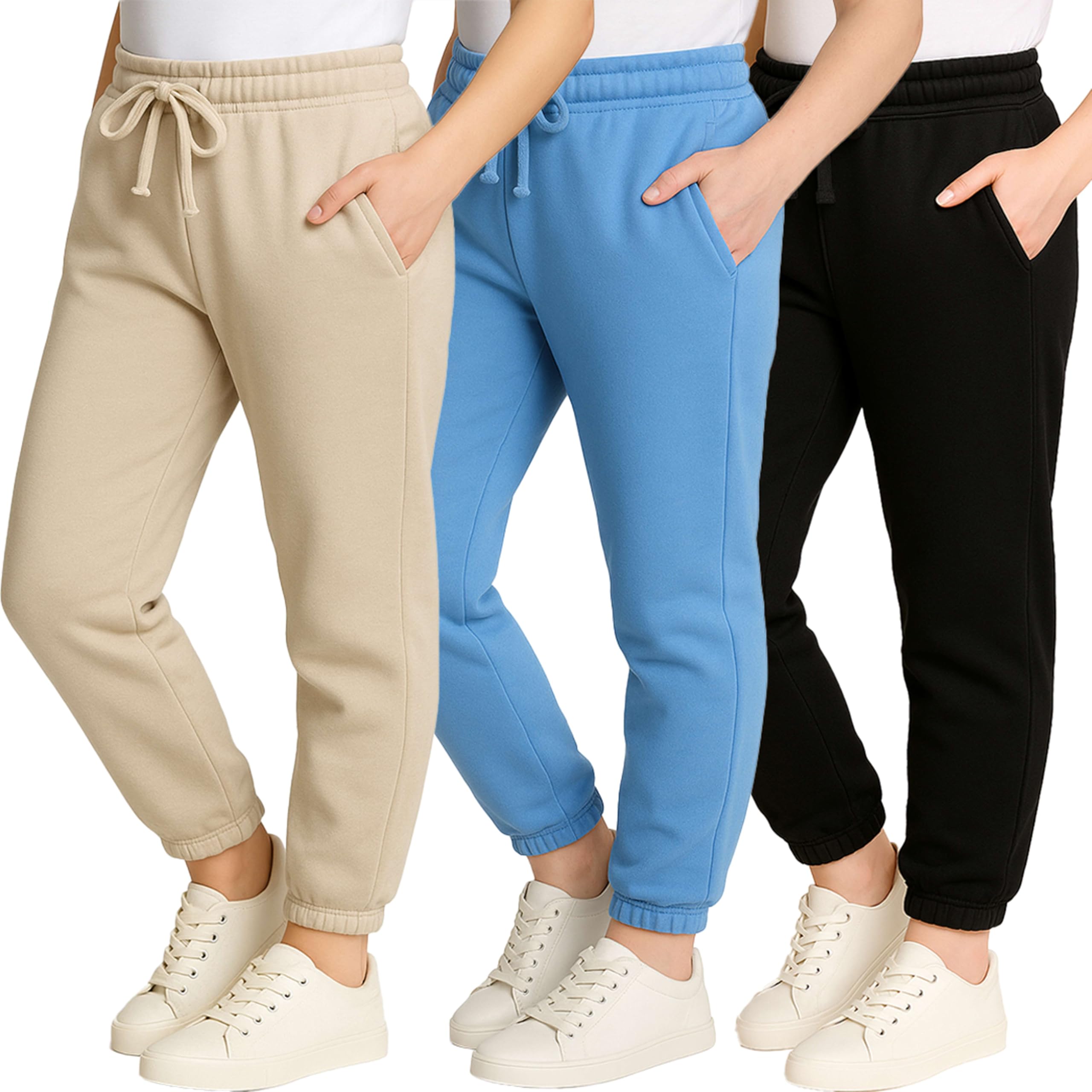 3 Pack Girls' Cotton Fleece Joggers Sweatpants Kids Teens Pants Sweats