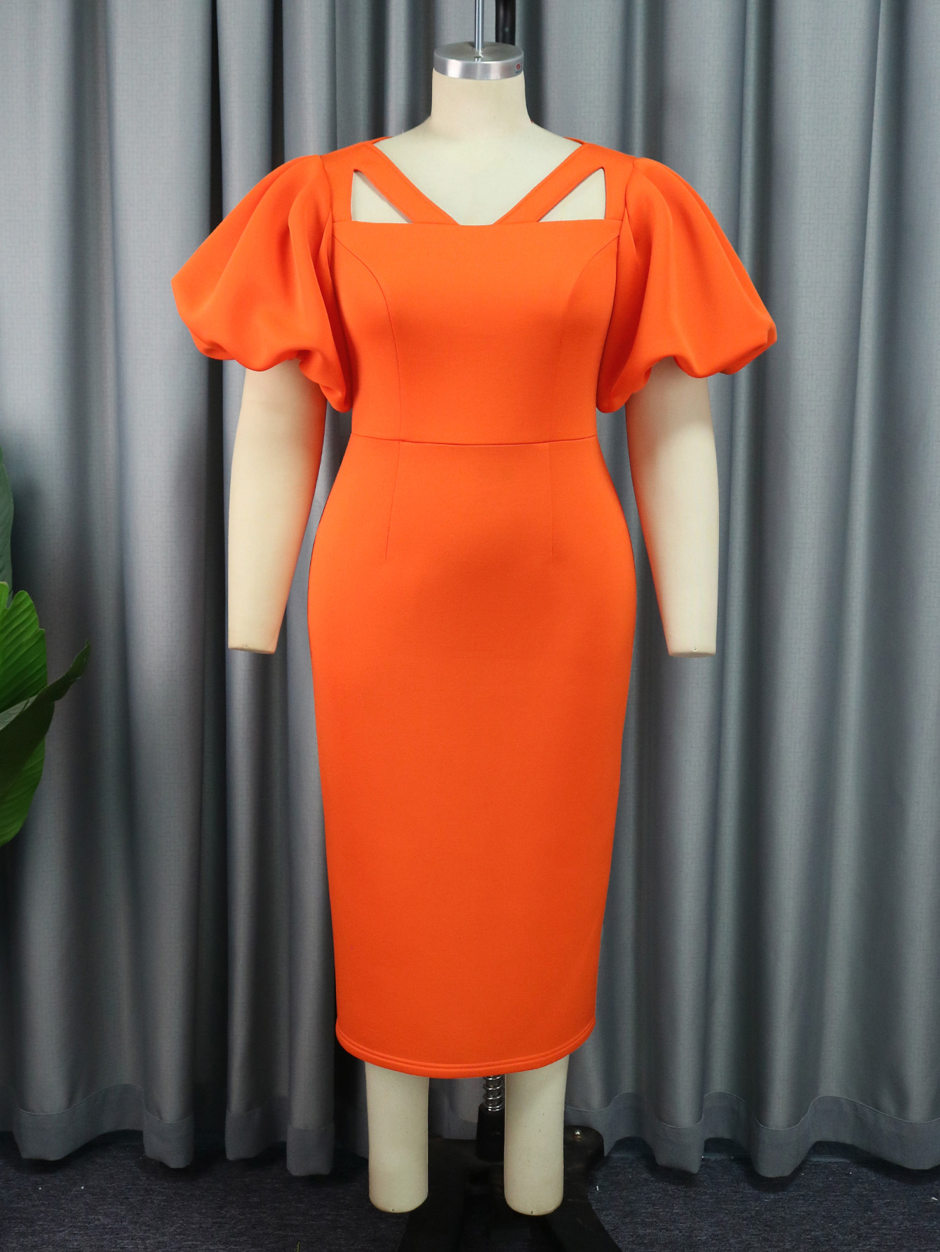 Amazon.com: AOMEI Women's Plus Size Square Neck Orange Dress Puff Sleeve  Cut Out Bodycon Elegant Office Midi Dresses for Women 2025 (XX-Large) :  Clothing, Shoes & Jewelry