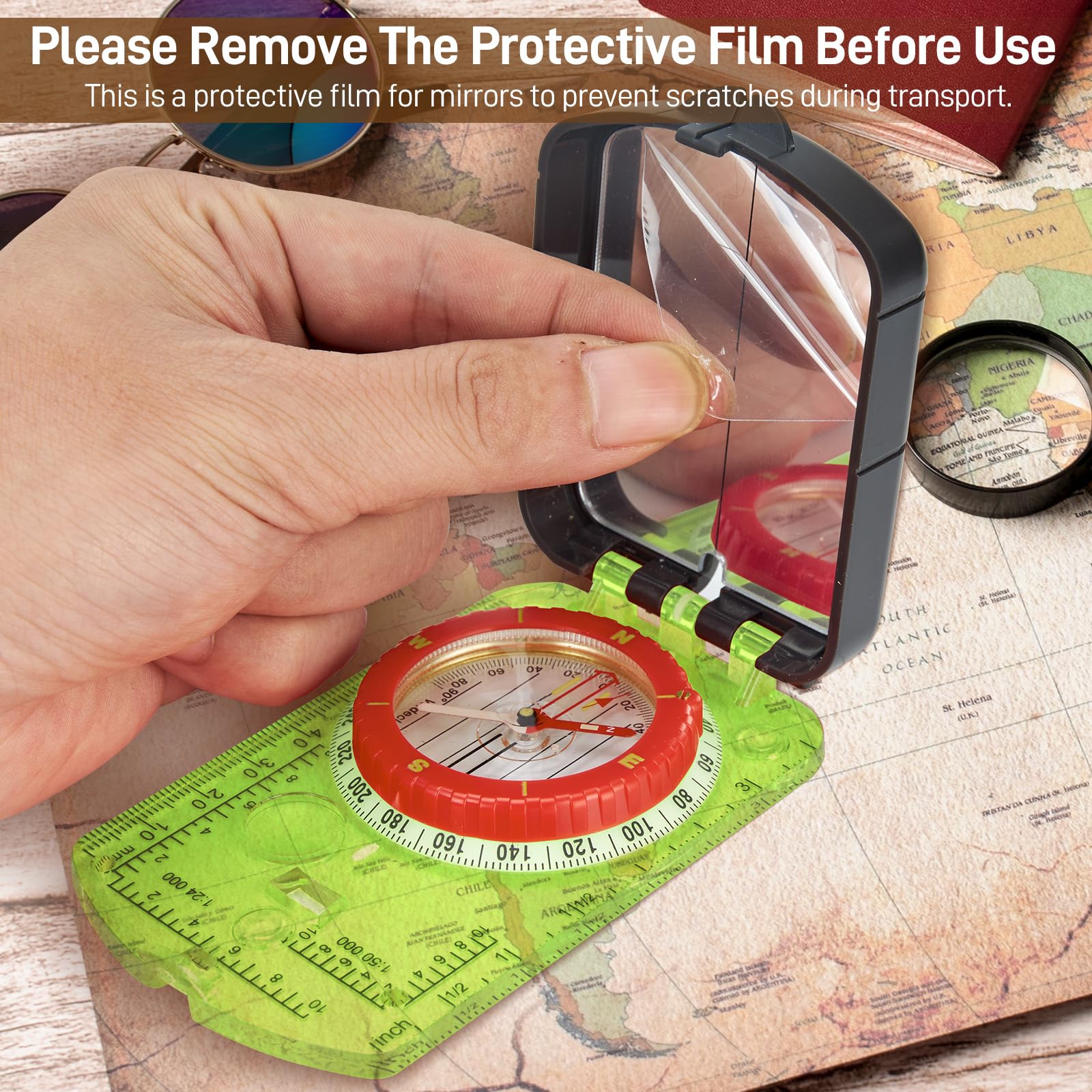 Sportneer Hiking Compass with Mirror - Orienteering Compass for Kids, Gifts, Hiking, Camping, Backpacking - Green