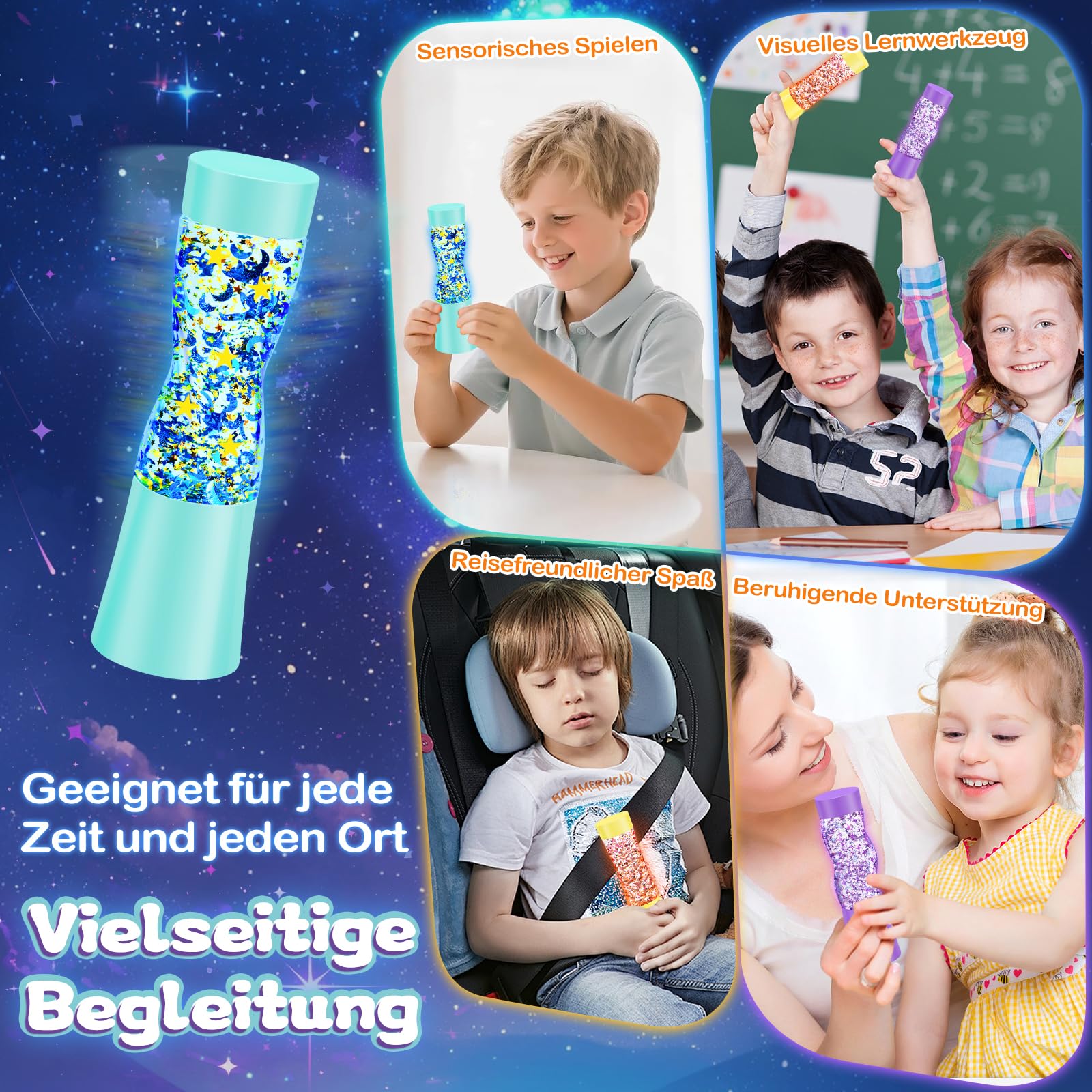 NYOBABE Leuchtende Sensorik Spielzeug,Sensorik Flaschen in 3 Formen,Nachleuchtende Sinneslampe zur Stress- und Angstbewältigung,Fidget Toys für Kinder＆Erwachsene,Stressabbau Spielzeug für Autismus 3+