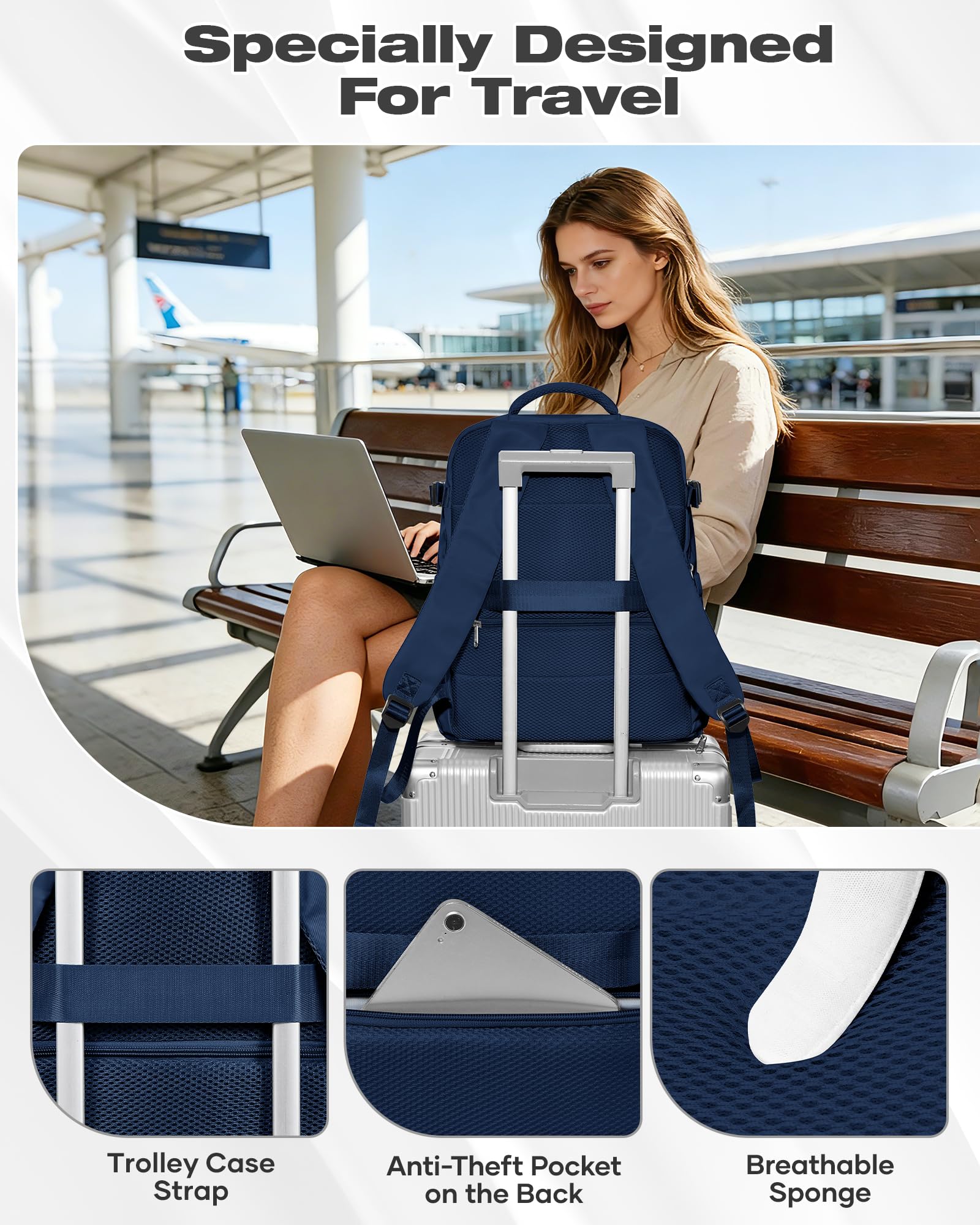 HPLQQ Plecak podręczny z zamknięciem próżniowym 40x30x20 cm dla Ryanair – wodoodporny bagaż pod siedzeniem, torba podróżna do samolotu, weekendowa, turystyczny, na co dzień, X-niebieski królewski