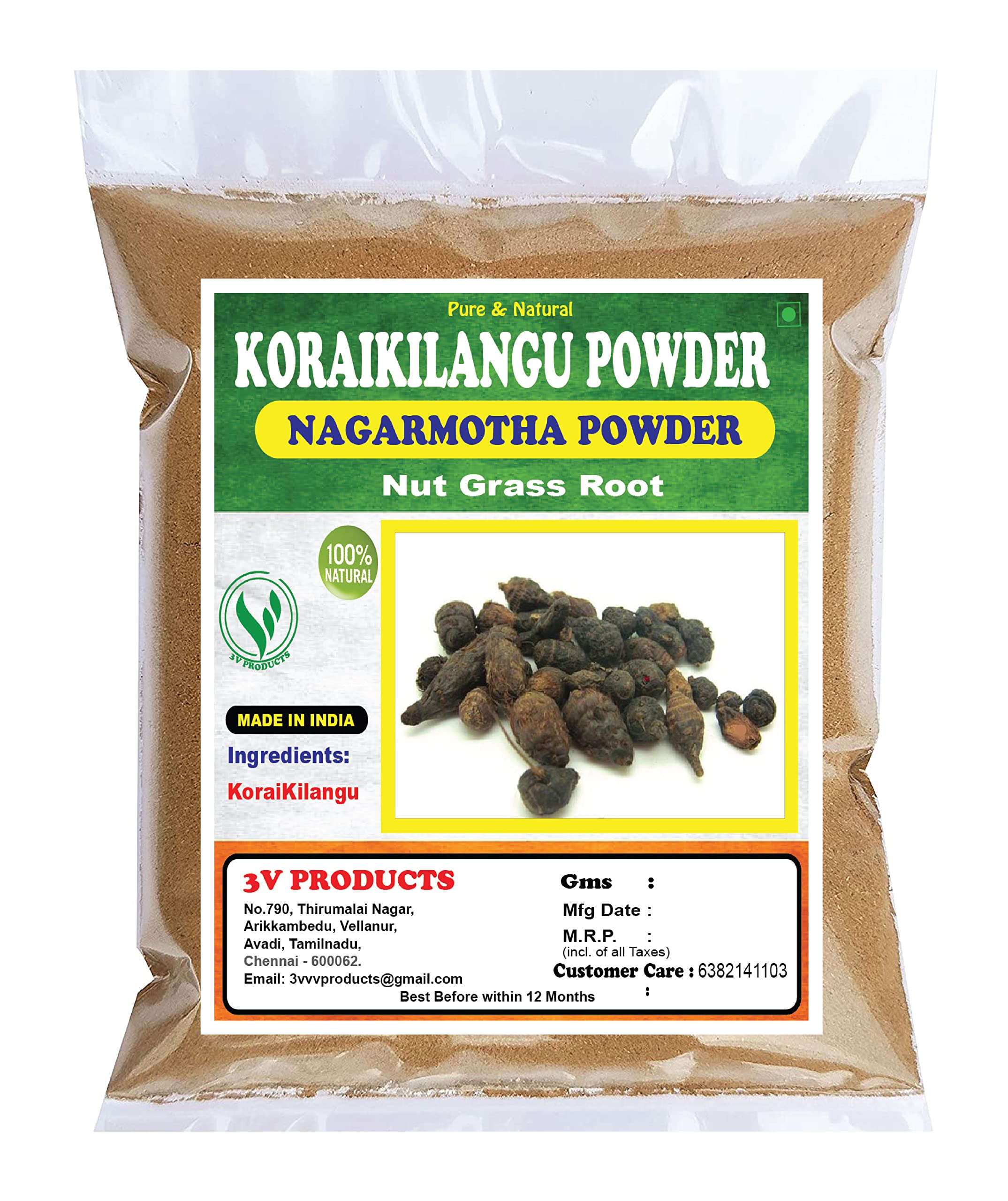 3V PRODUCTS Korai kilangu Powder | Nagarmotha | Nut Grass Root | Cyperus Rotundus 100g (B0B9S4VZ92) Amazon Price History, Amazon Price Tracker