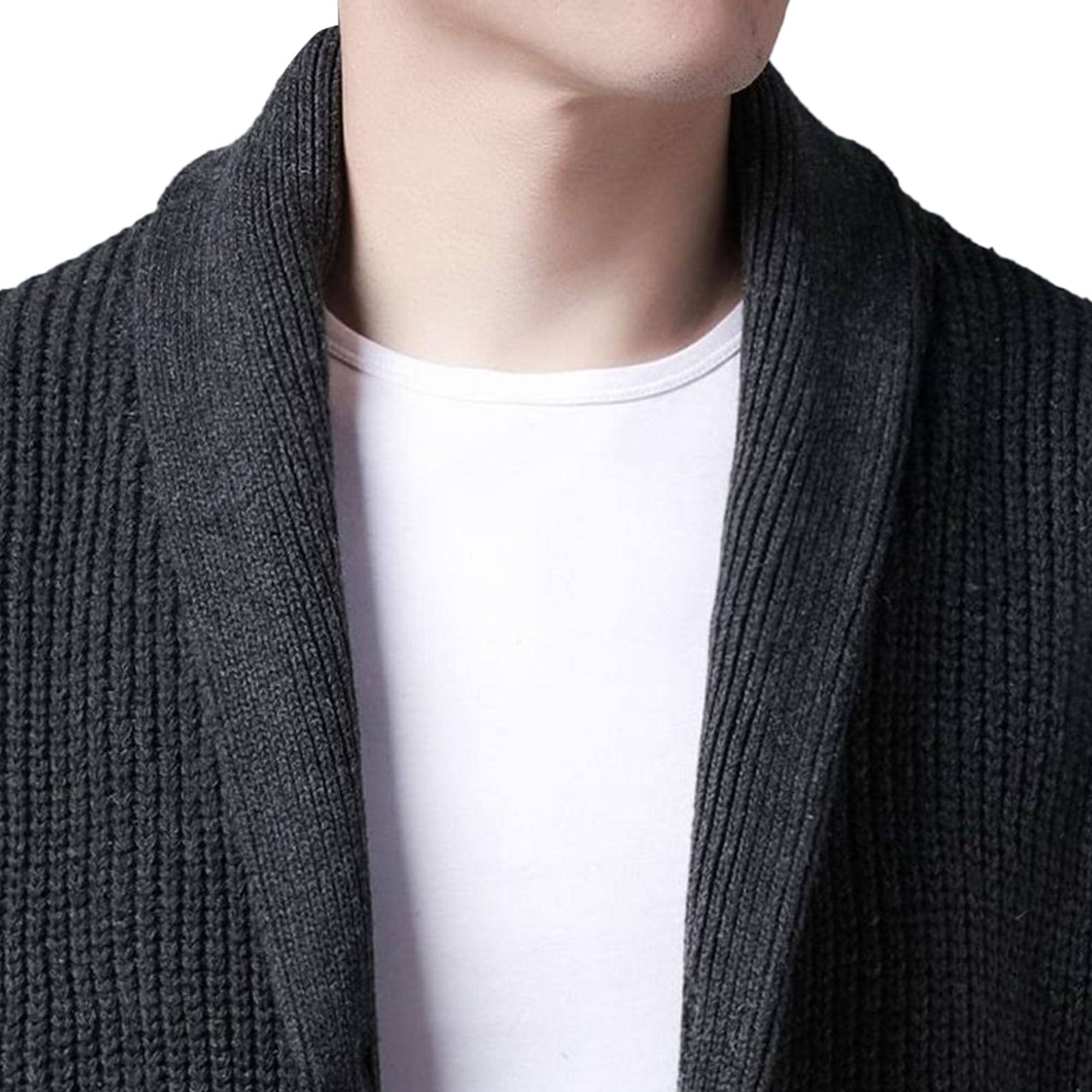 Men's Solid Color Button Cardigan Sweater Casual Soft Warm Coats with Pockets Stylish Fit Long Sleeves Sweatshirt (XX-Large,Black Gray 2)