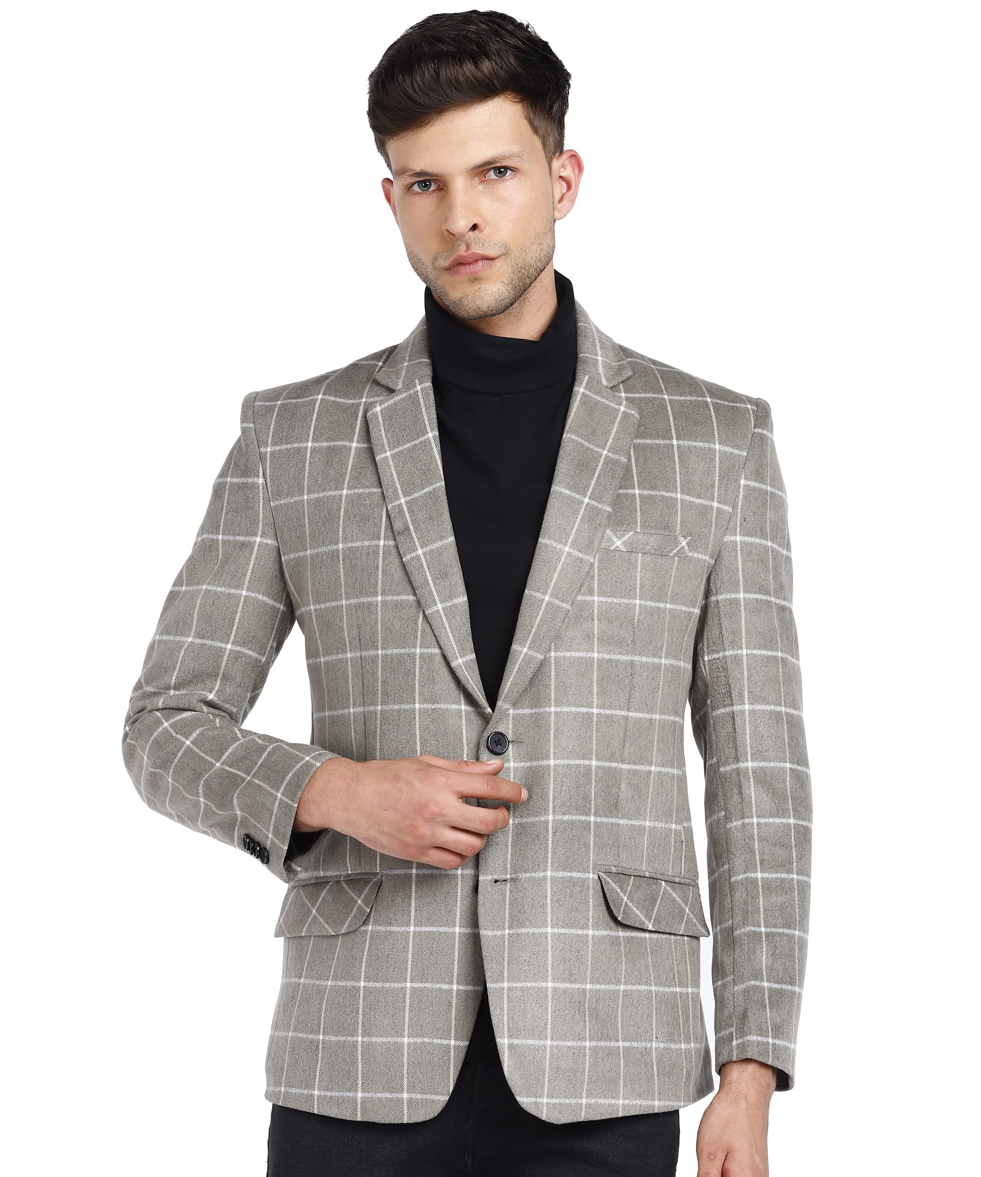 Grey White Checkered Men's Tweed Casual and Formal Blazer Coat Jacket (XX-Large)-picture-53