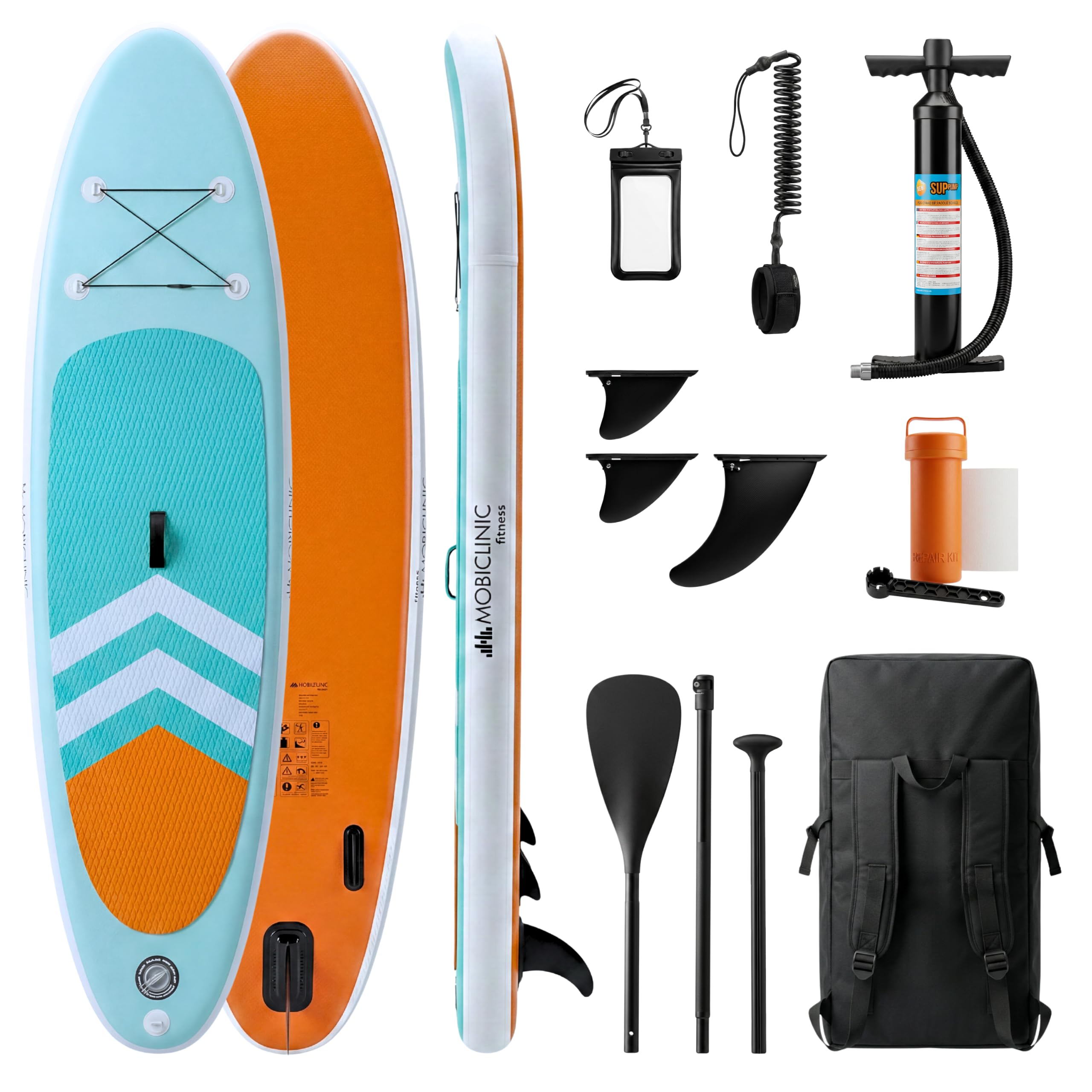 Mobiclinic®, Planche de Paddle Surf Gonflable, Pompe, Sac à Dos, Pagaie Réglable, Étui pour Téléphone, Kit Réparation, 315x78x15 cm, Pliable, Enfants, Adultes et Animaux