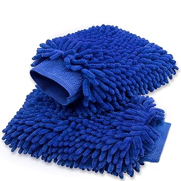 CarFrill Car Wash Mitt 2 Pack - Large Size Microfiber Wash Mitt for Car Cleaning Mitts Tools Premium Chenille Scratch-Free Car Washing Gloves Car Wash Kit Accessories Rag Sponge Winter Waterproof