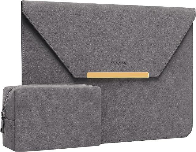 MOSISO Laptop Sleeve Bag Compatible with MacBook Air 13 inch M2 A2681 M1 A2337 A2179 A1932 / Pro 13 inch M2 M1 A2338 A2251 A2289 A2159 A1989 A1706, Matte PU Leather Flap Case with Small Bag, Gray