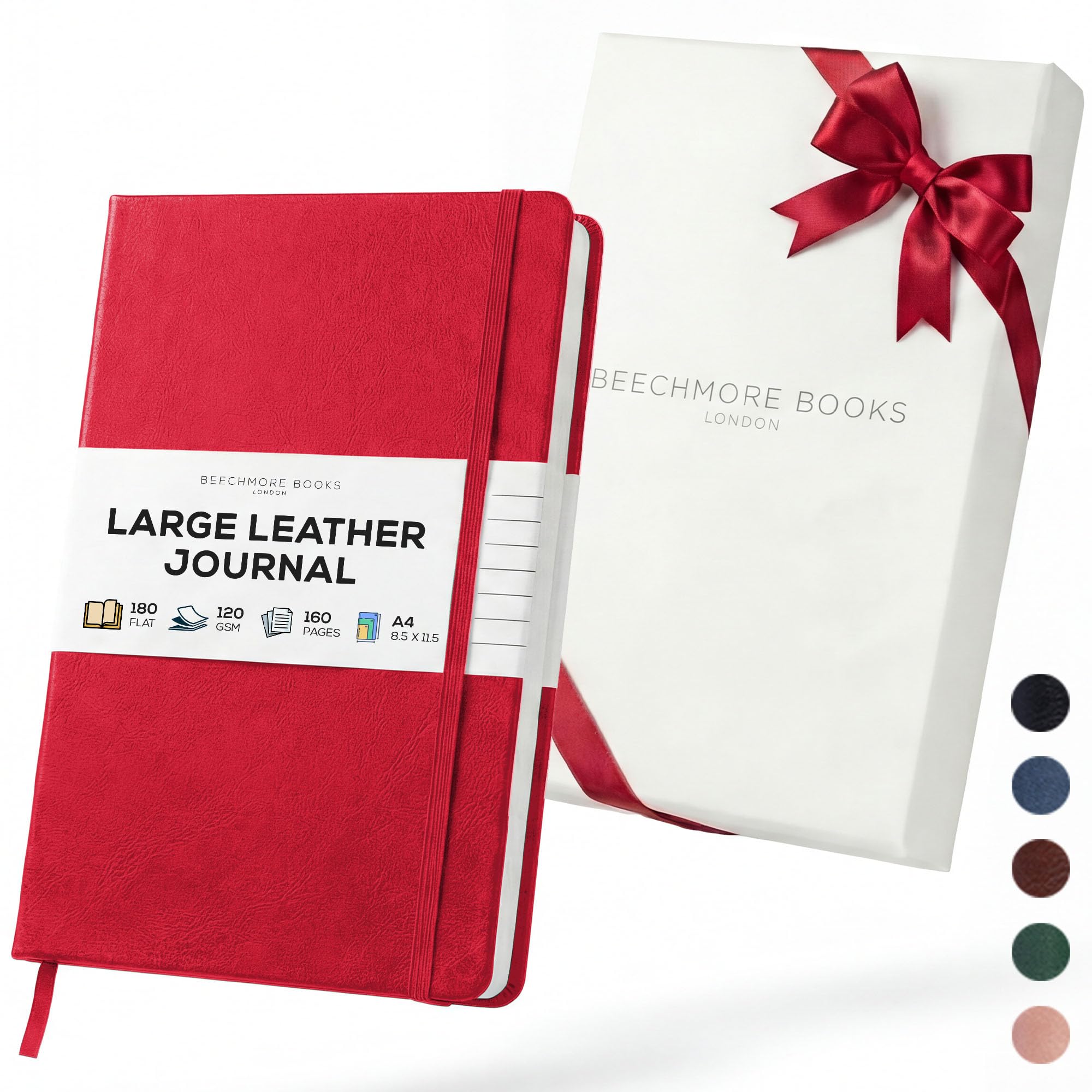 Beechmore Books Ruled Journal Notebook, A4 8.5” x 11.5” 160 Lined Pages, Hardcover Leather Journals for Women, Men, Writing and Notebooks for Work - 120 GSM Thick Paper, Gifts Box Included — image 1