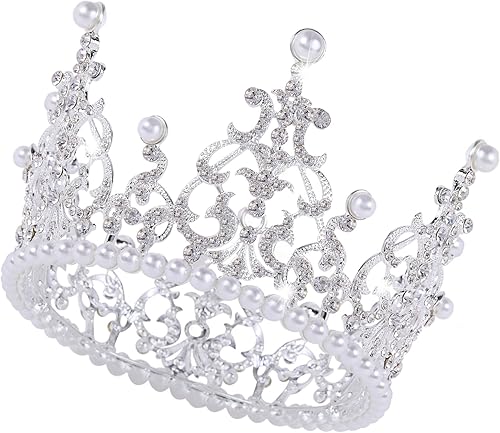 Santfe corona nupcial de 4 pulgadas con gemas transparentes chapado en oro y plata