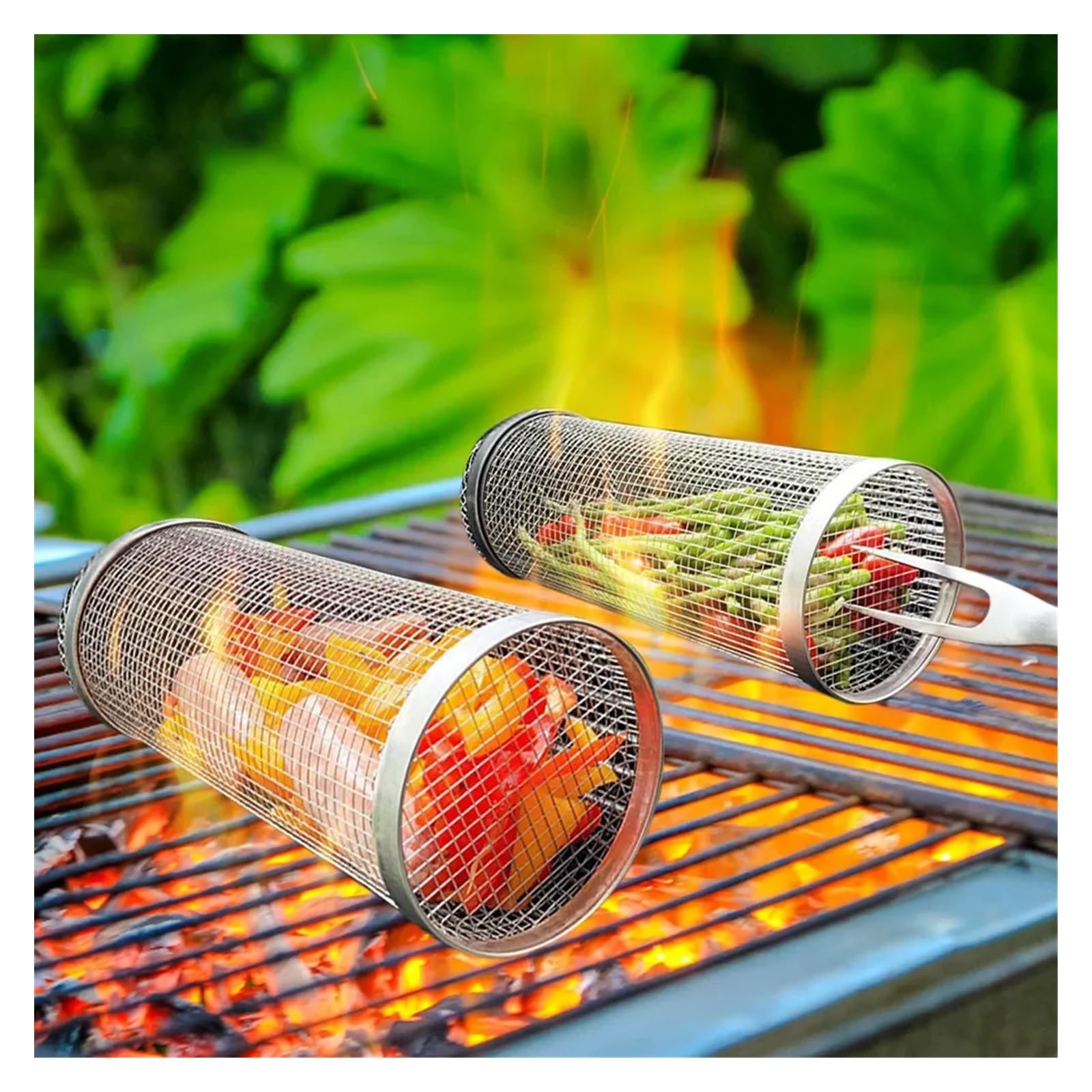 Klatka do grilla BBQ Największy kosz do grillowania Okrągły Cylinder ze stali nierdzewnej Grill Płonący pieczona siatka Campingowy stojak na grilla (Color : Oil Bottle x1)