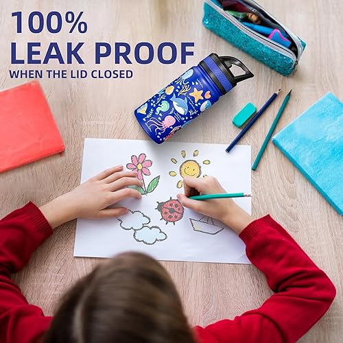 Miniatura 4 de Fanhaw Botella de agua para niños con tapa con pajilla, vaso reutilizable de acero inoxidable aislado de 14 onzas para la escuela, niñas y niños