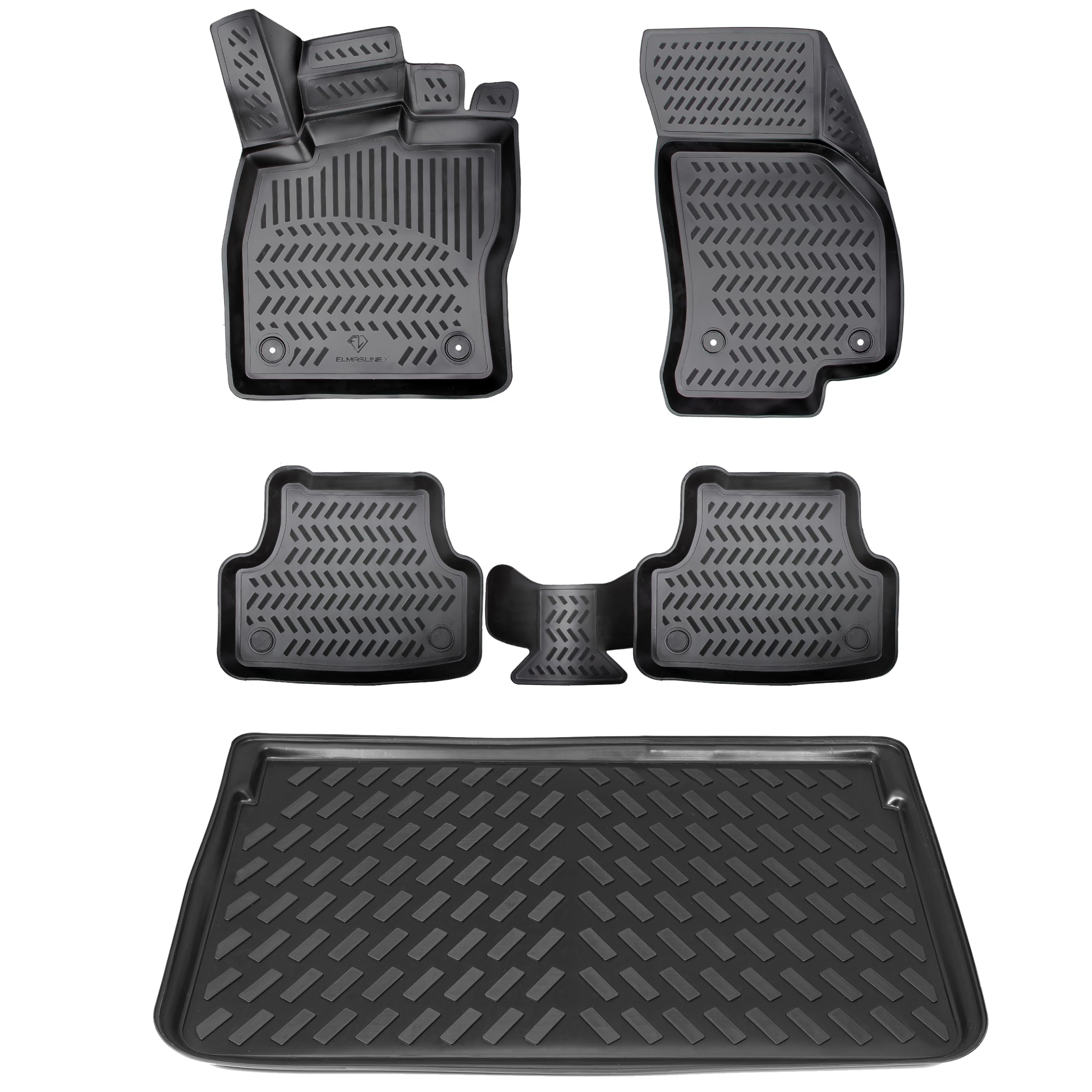 ELMASLINE 3D Tappetini Gomma e Vasca Baule per OPEL Corsa D 2006–2014 | Tappetini Auto | Vasca per il bagagliaio | Accessori auto