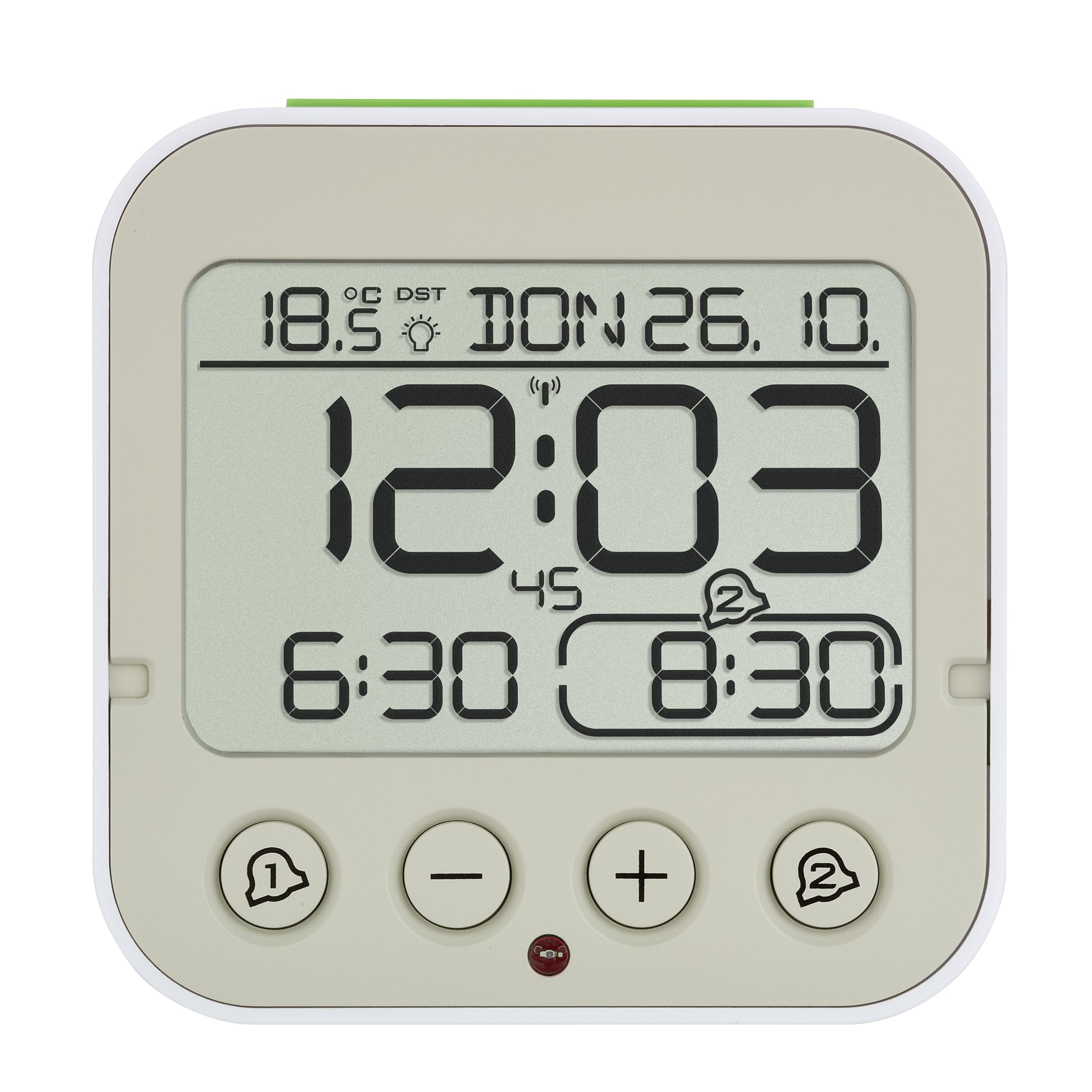 TFA Dostmann Orologio sveglia radiocontrollato Bingo 2.0, 60.2550.02, due allarmi, funzione snooze, indicazione della temperatura interna, bianco