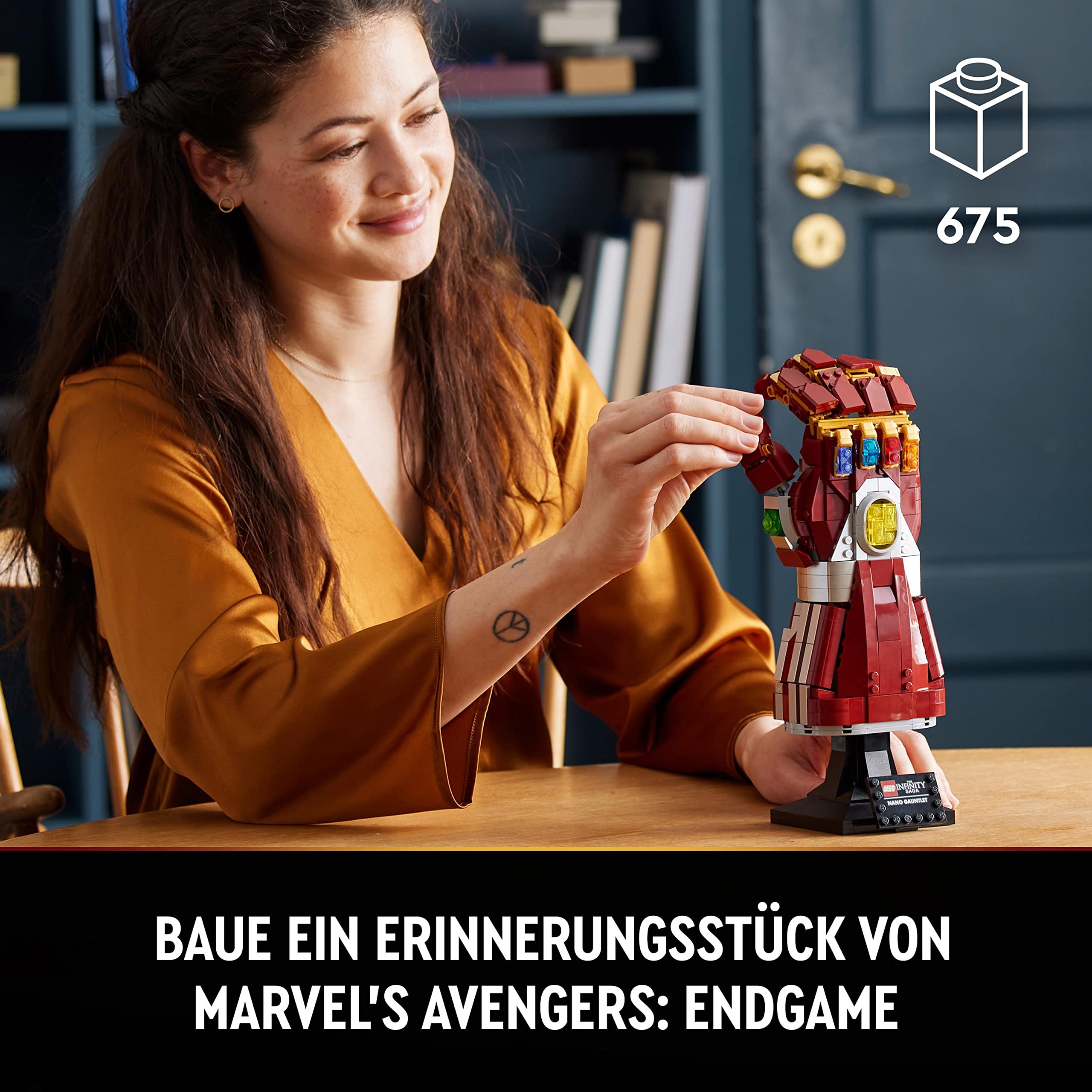 LEGO Marvel Iron Mans Nano Handschuh, Baubares Iron Man-Modell mit Infinity-Steinen aus leuchtende Bausteinen, inspiriert von „Avengers: Endgame“, Sammlerstück für Erwachsene 76223