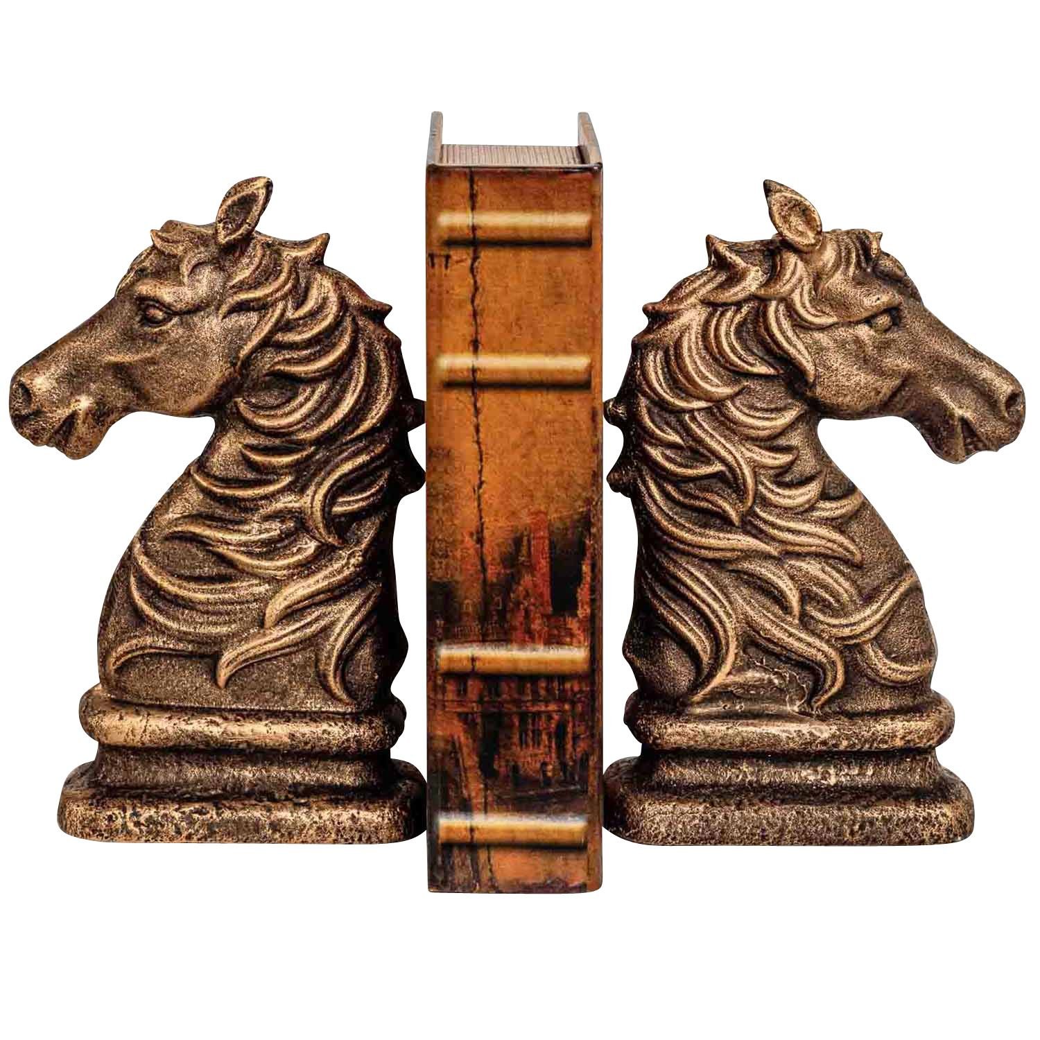 2 serre-livres support de livre figure de cheval fer 17 cm style