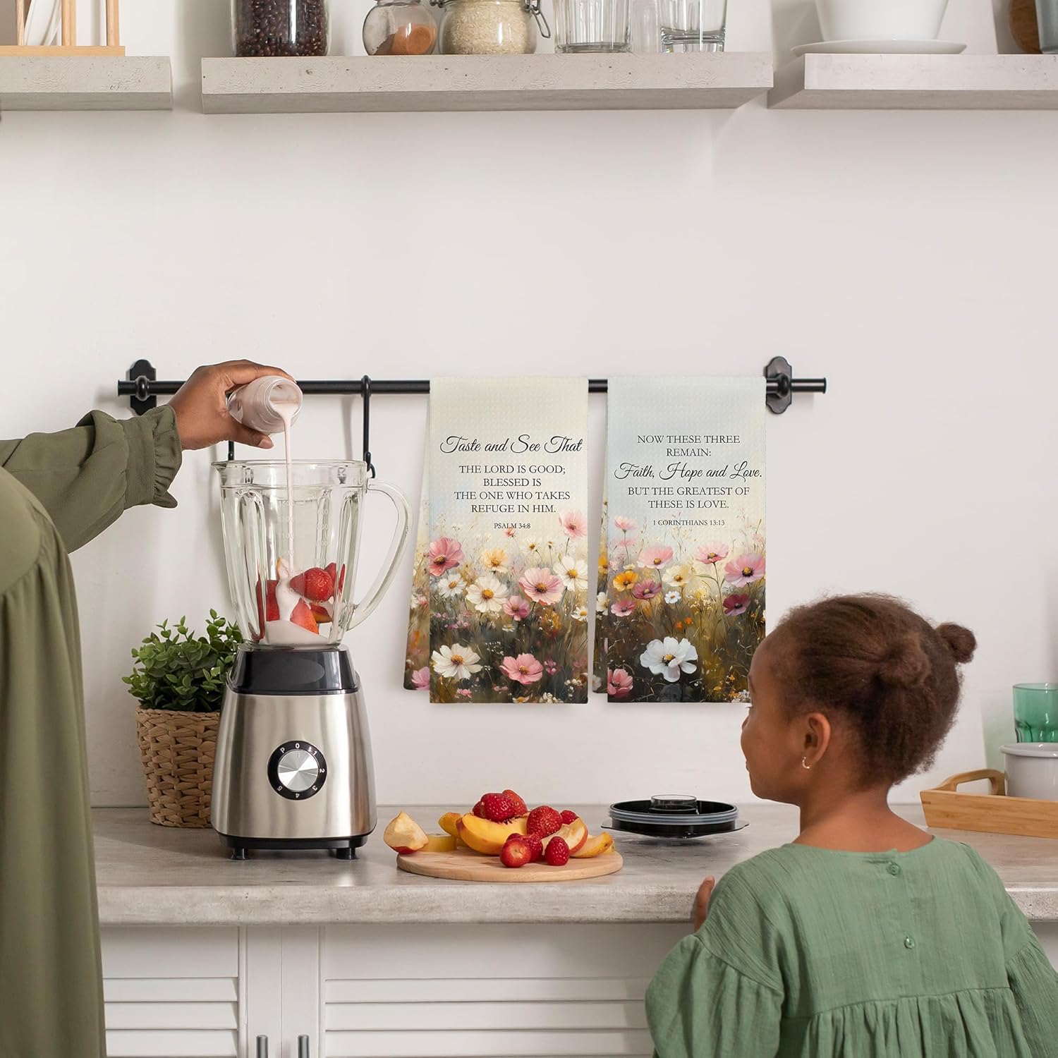 Vintage Christian Wildflower Floral Kitchen Towels Set of 2, Spring Bible Verse Hand Towels for Bathroom, Rustic Flower Religious Decorative Hand Tea Dish Towels for Kitchen Decor 16x24in - Image 3