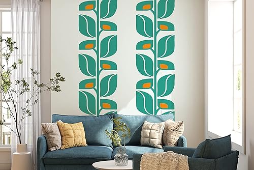 Calcomanías de pared de flores abstractas retro de mediados de siglo, patrón elegante para espacios contemporáneos, despegar y pegar