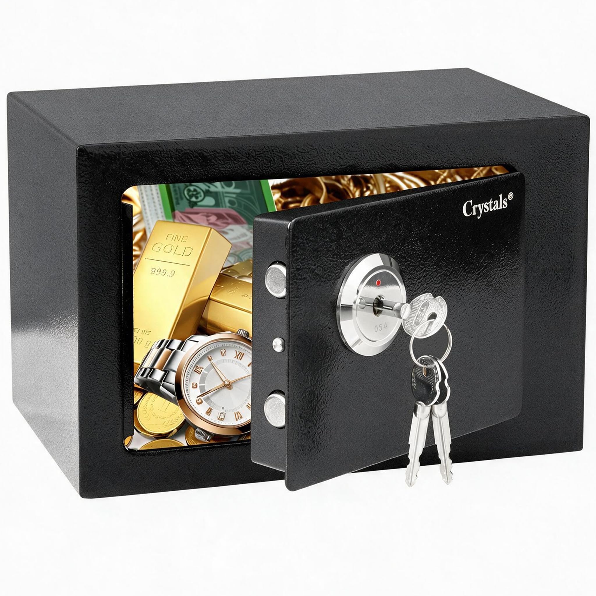 Heavy Duty Steel Digital Electronic Security Safe Home Office Money Safety Box By Crystals® (8.5L 3 Keys Safe_Black)