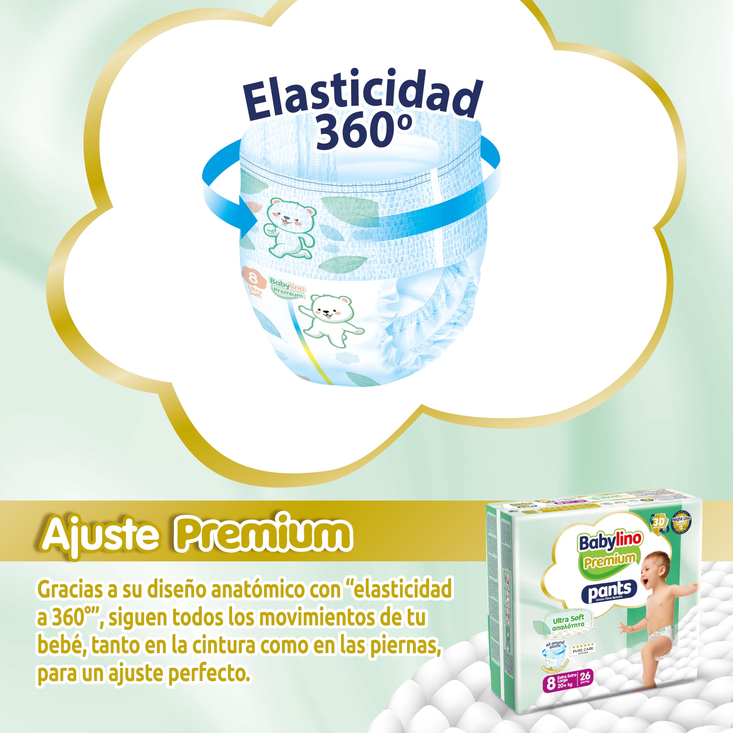 Babylino Premium Pants, Pañal Braguita Talla 8 con filtro Ultra Soft, XXL (20 + kg), 104 unidades