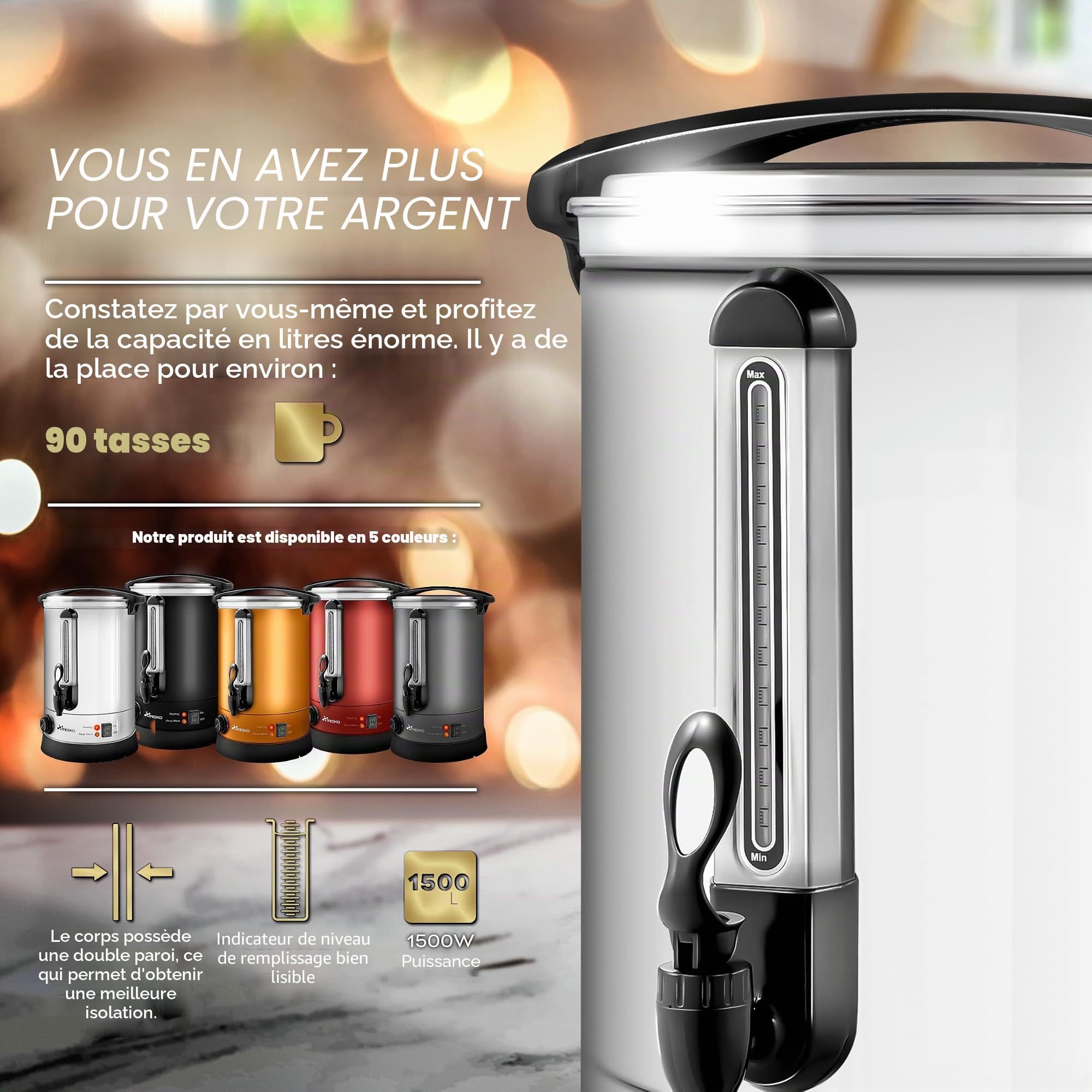 TRESKO® Bouilloire à vin chaud 30 l / 2500 W en acier inoxydable - Bouilloire à vin chaud - Distributeur d'eau chaude
