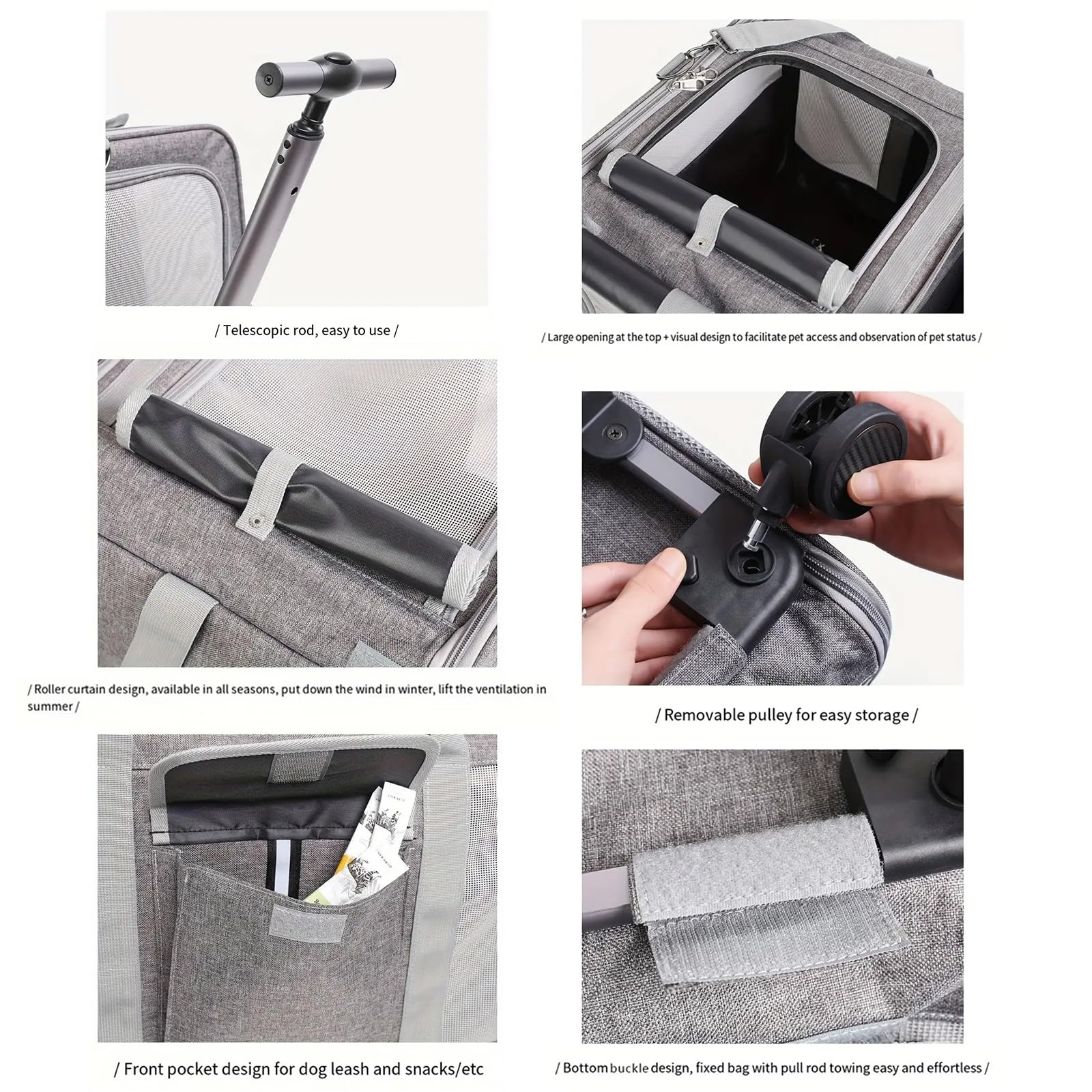 Transportín De Mascotas De Doble Compartimento con Ruedas Desmontables para Gato/Perro, Transportador Rodante para 2 Gatos Pequeños,Perros, Diseño Súper Ventilado,Caqui