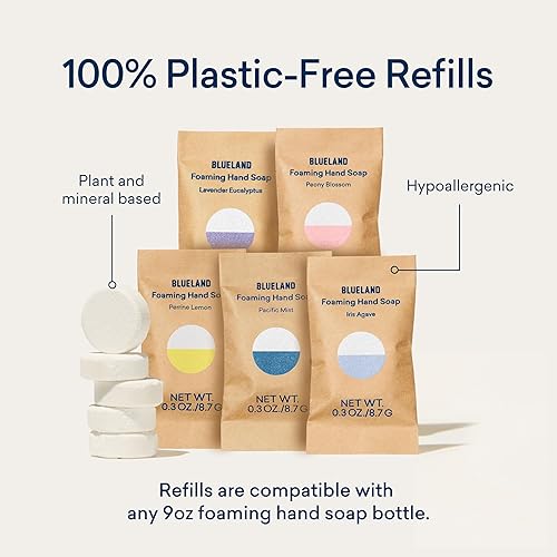 Miniatura 2 de BLUELAND Recambios de jabón de manos espumoso, paquete de 5 tabletas, aroma de agave de iris, jabón de manos ecológico y productos de limpieza,