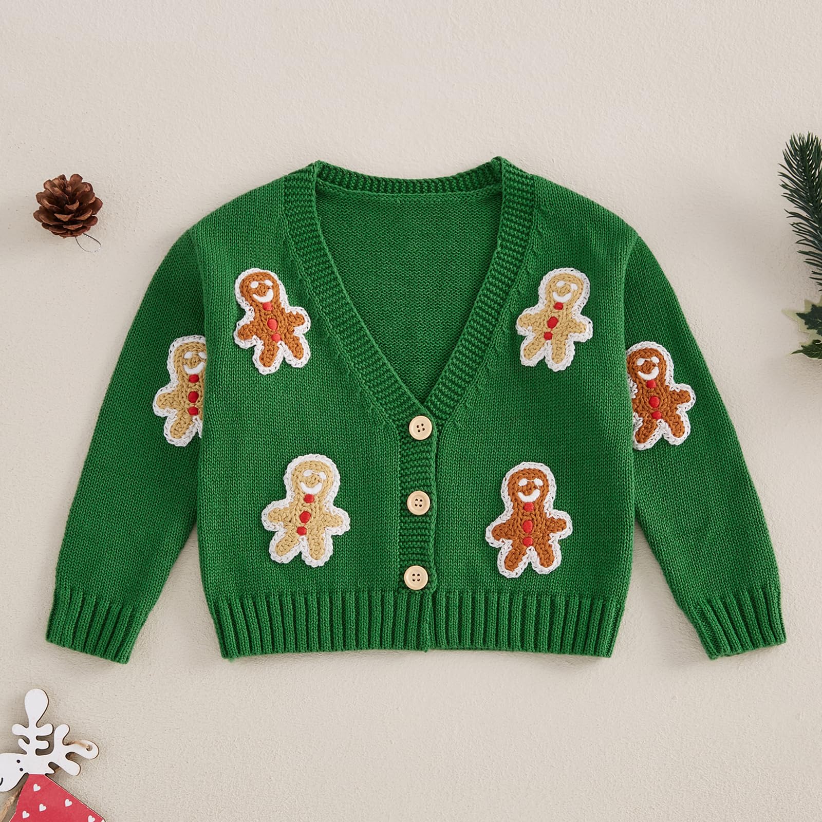 Toddler Baby Girl Christmas Knit Sweater Kids Cardigan Christmas Outfit Gingerbread Warm Sweatshirt Winter Clothes (Green, 3-4 Years)
