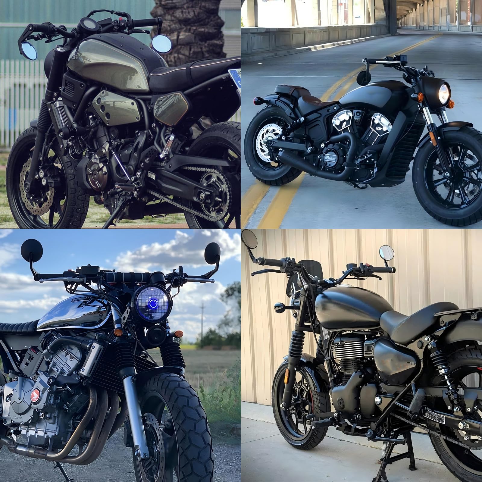 Retroviseur moto Homologués Latéral de Guidon 7/8" 22mm Rétroviseurs Latéraux Compatible avec Yamaha Kawasaki Suzuki Honda MT07 MT09 Z750 CB125R Z900 XSR700 Bobber