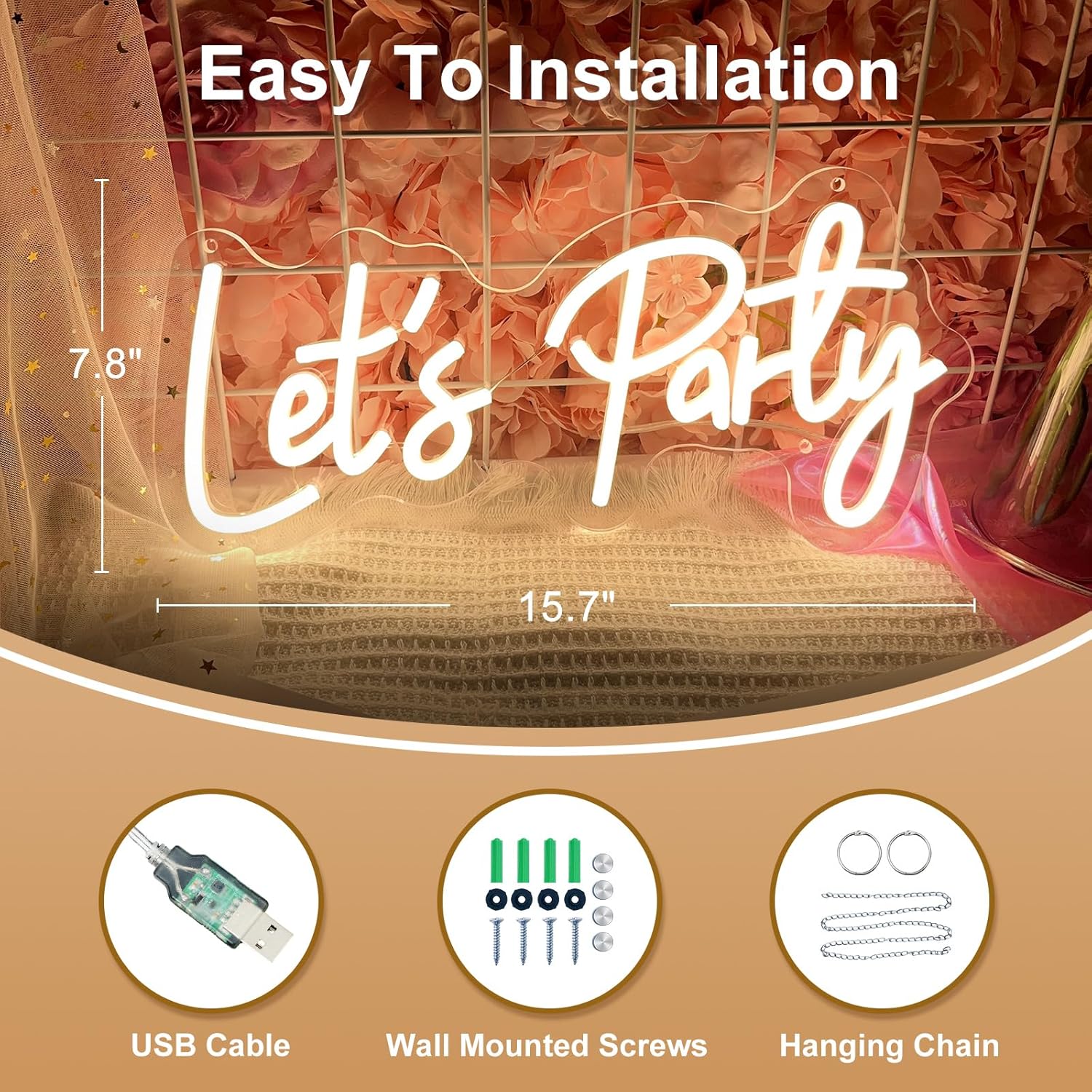 Let's Party Neon Signs for Backdrop, Neon Light Sign for Wall Decor, HDJSIGN LED Neon Sign for Birthday Bachelorettle Wedding Parties Bar, USB Powered Lets Party Neon Light