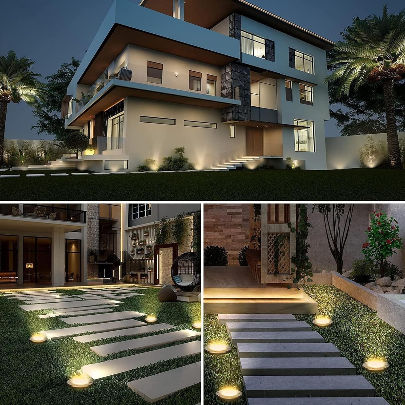 Generisch Lampa ogrodowa LED, 4 sztuki, ultra cienkie, wodoszczelne lampy LED do zabudowy w podłodze, 3 W, reflektor do zabudowy, do ogrodu, na podwórko, taras – oświetlenie zewnętrzne IP67 (żółta, 12